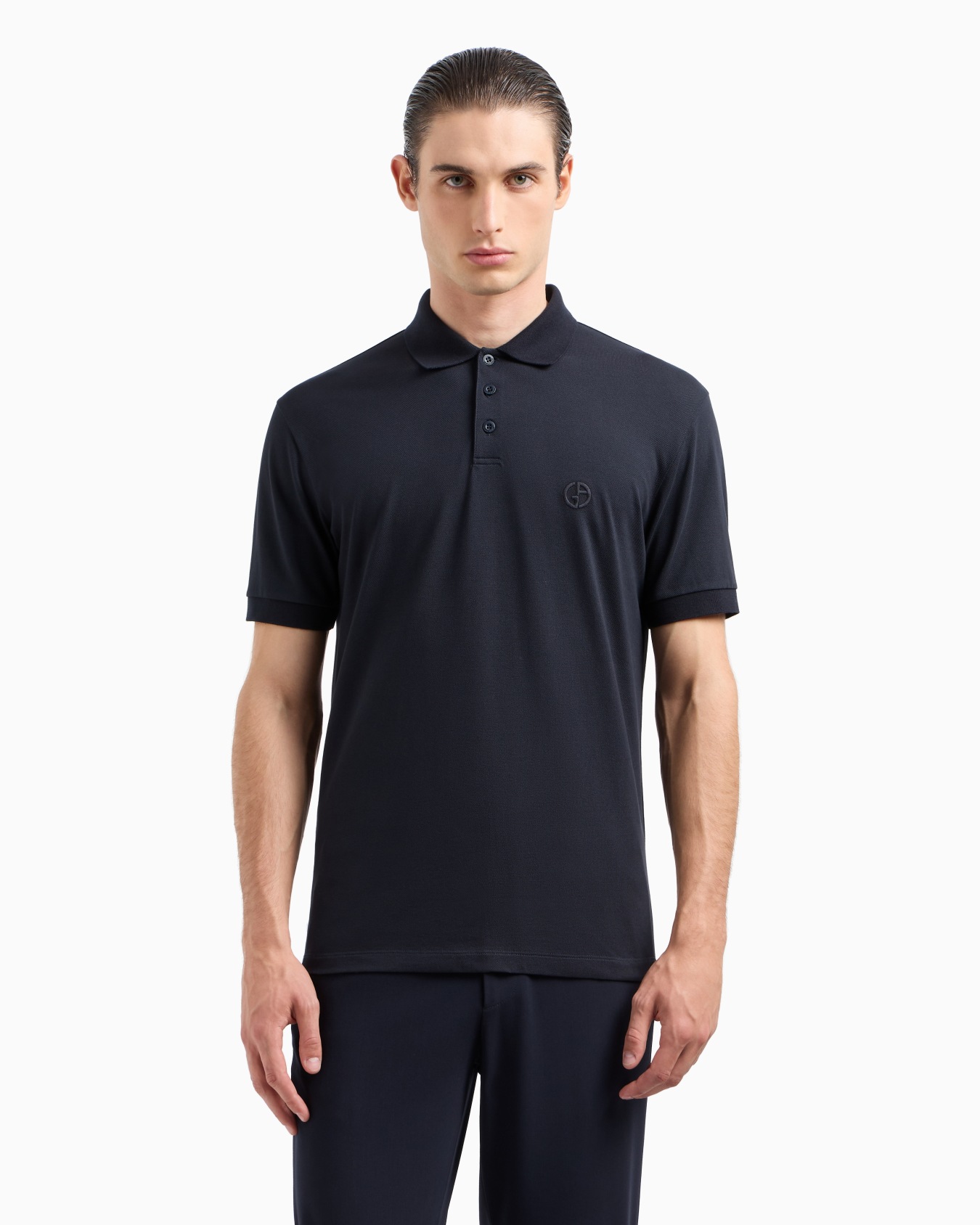 Stretch cotton piqué polo shirt Slide 3