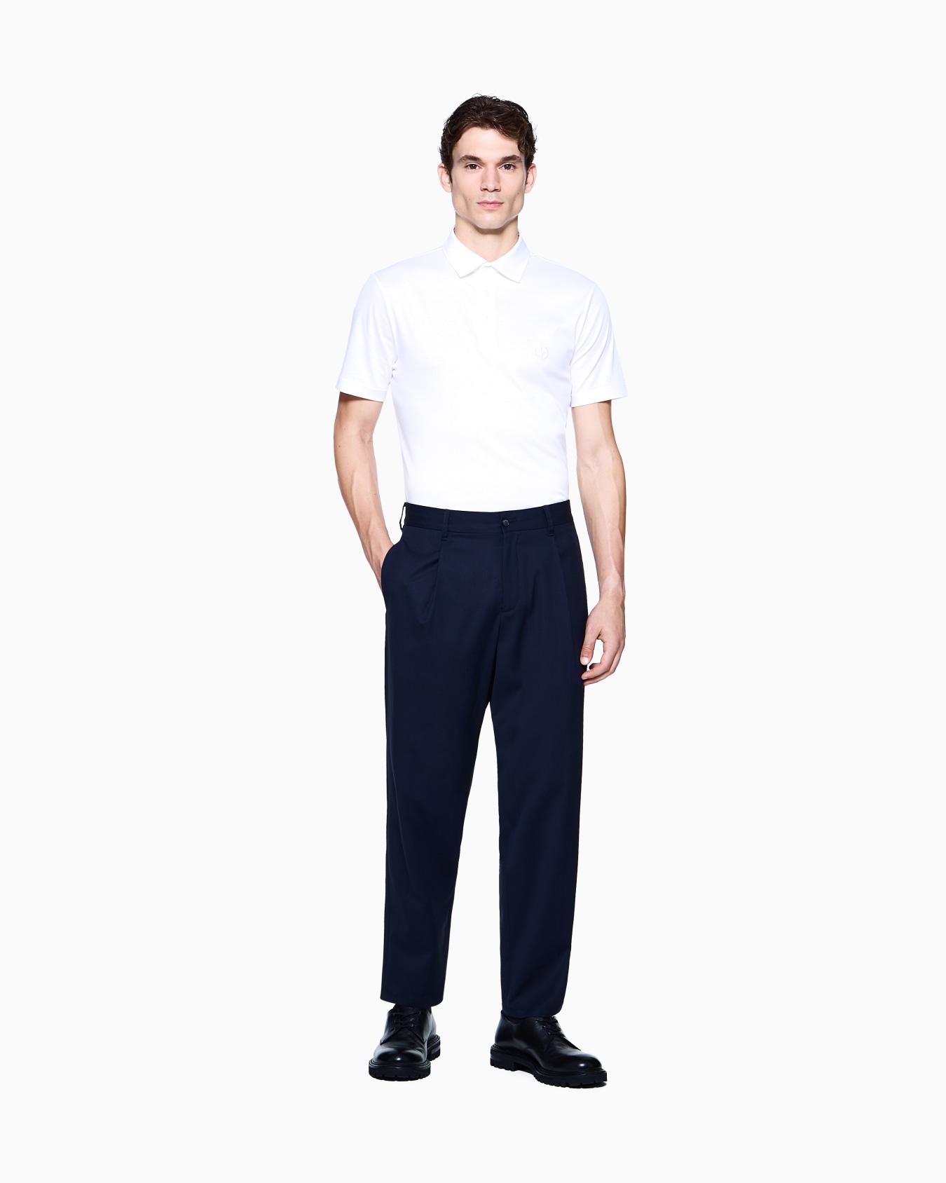 Pure cotton interlock polo shirt with embroidered logo Slide 1