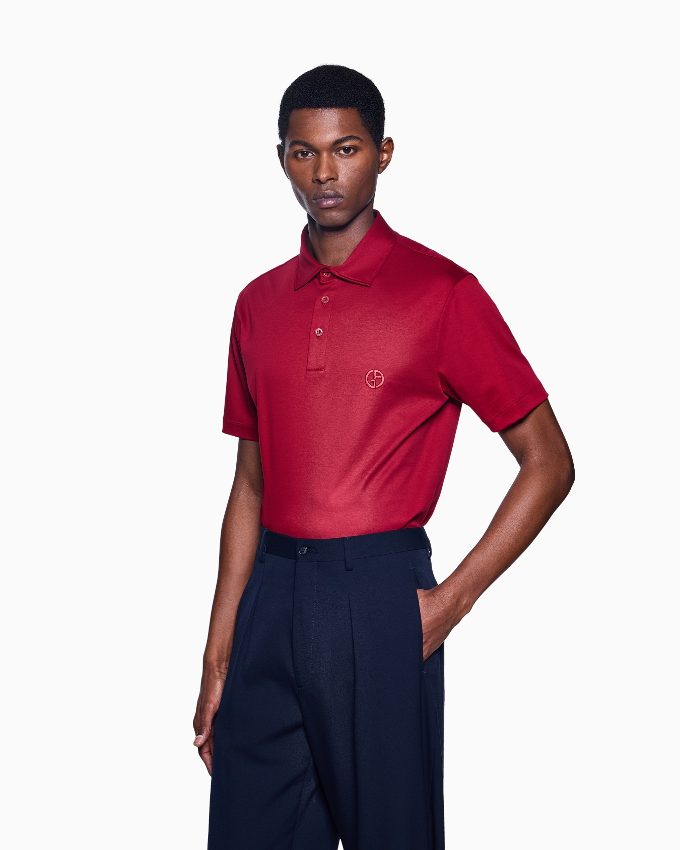 Pure cotton interlock polo shirt with embroidered logo Slide 3