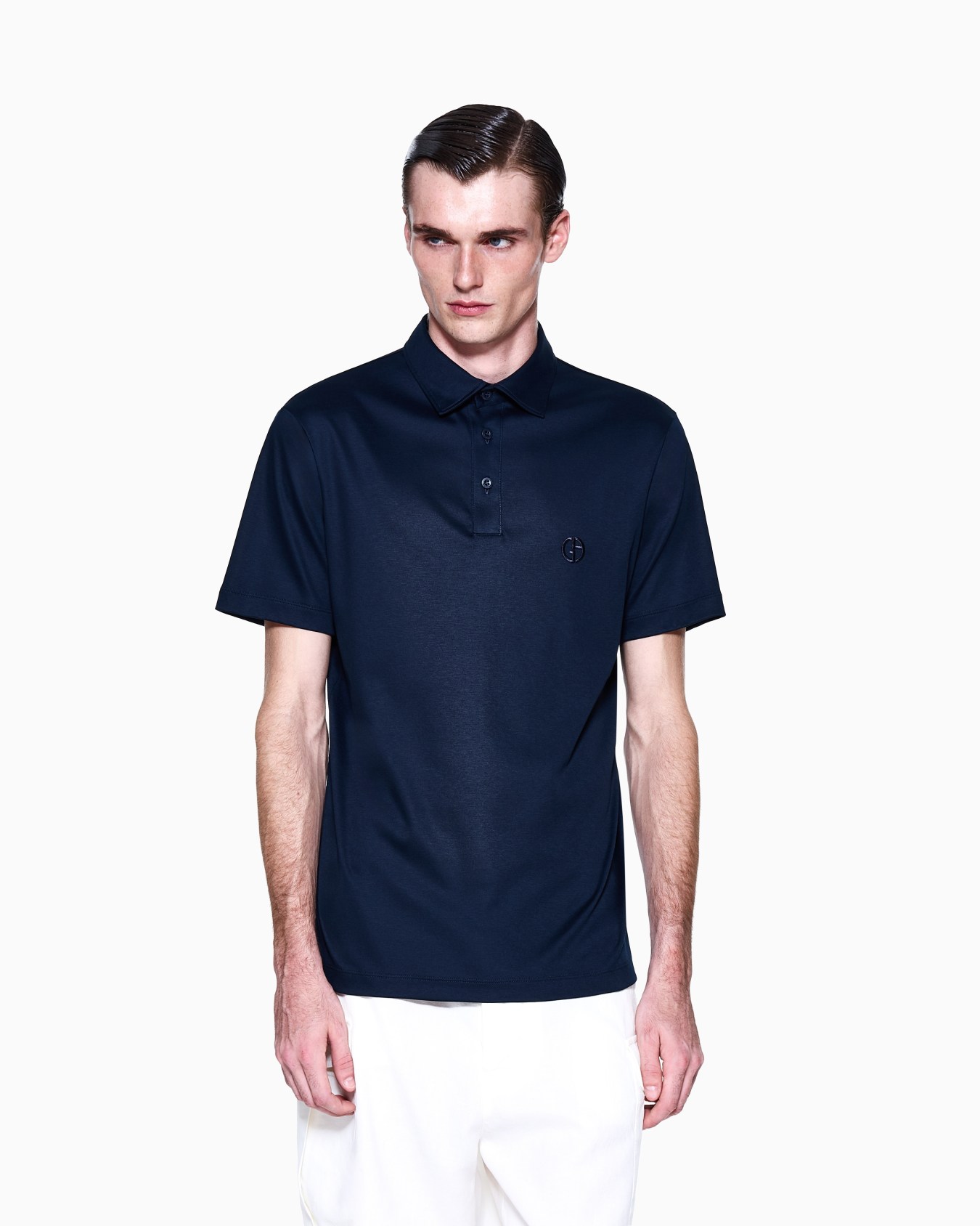 Polo de interlock de algodón puro con logotipo bordado Diapositiva 3