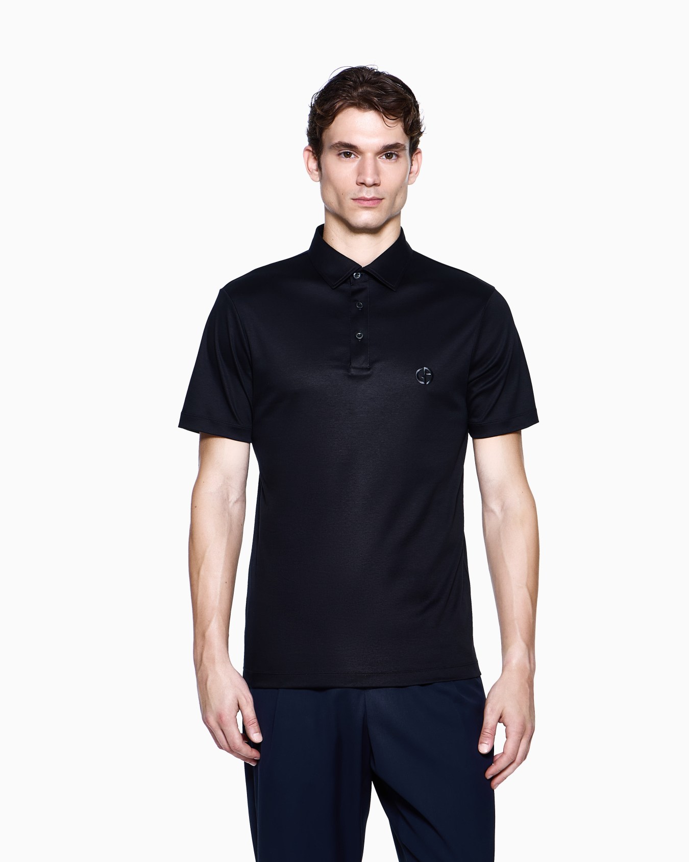 Pure cotton interlock polo shirt with embroidered logo Slide 3