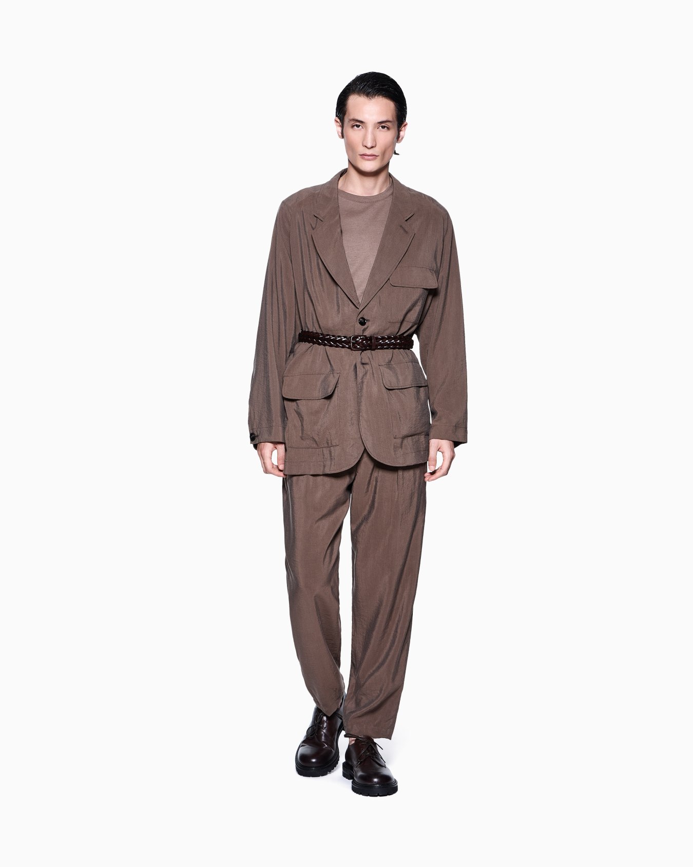 Maglia girocollo a maniche corte in interlock di cashmere  Slide 1