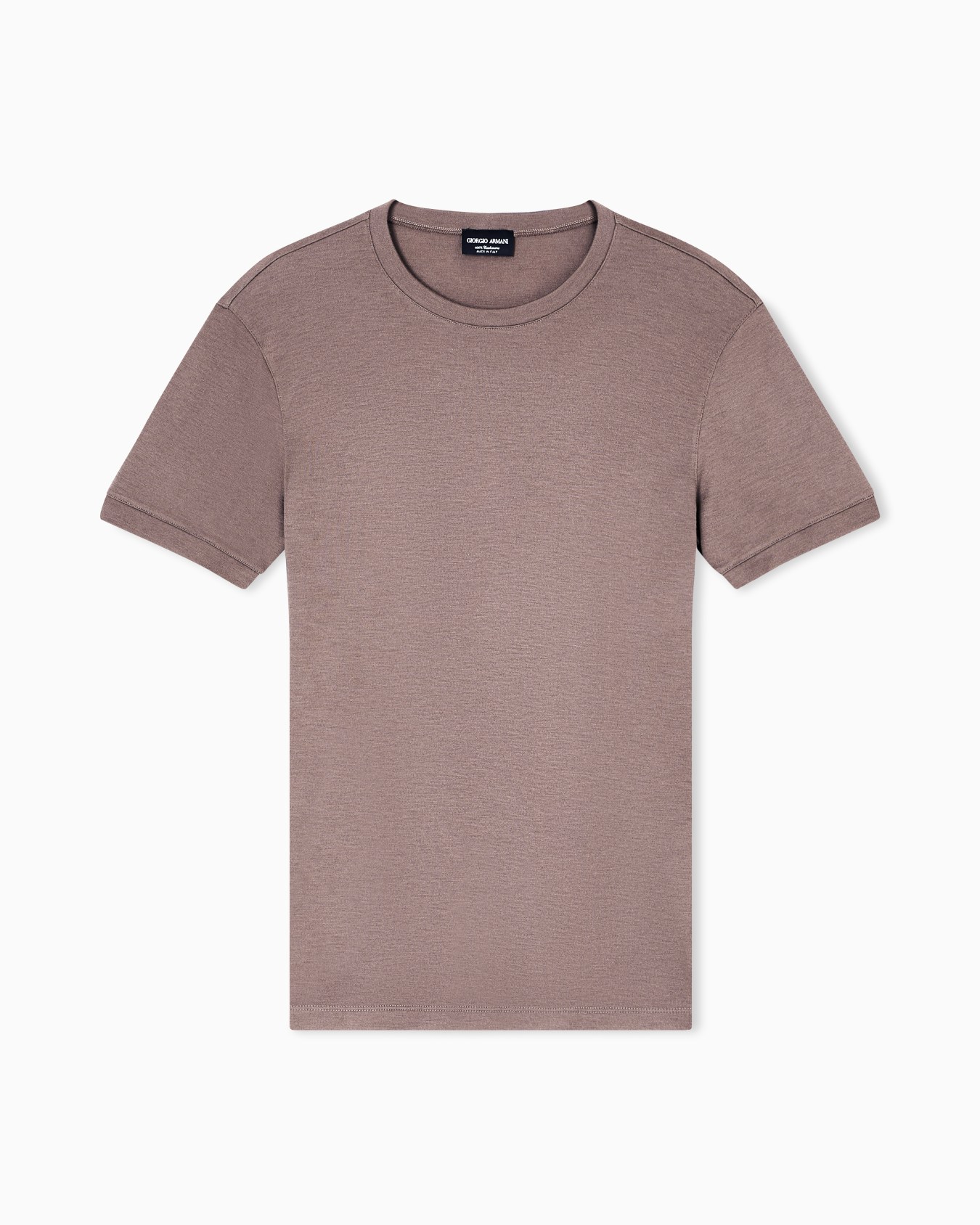 Maglia girocollo a maniche corte in interlock di cashmere  Slide 0