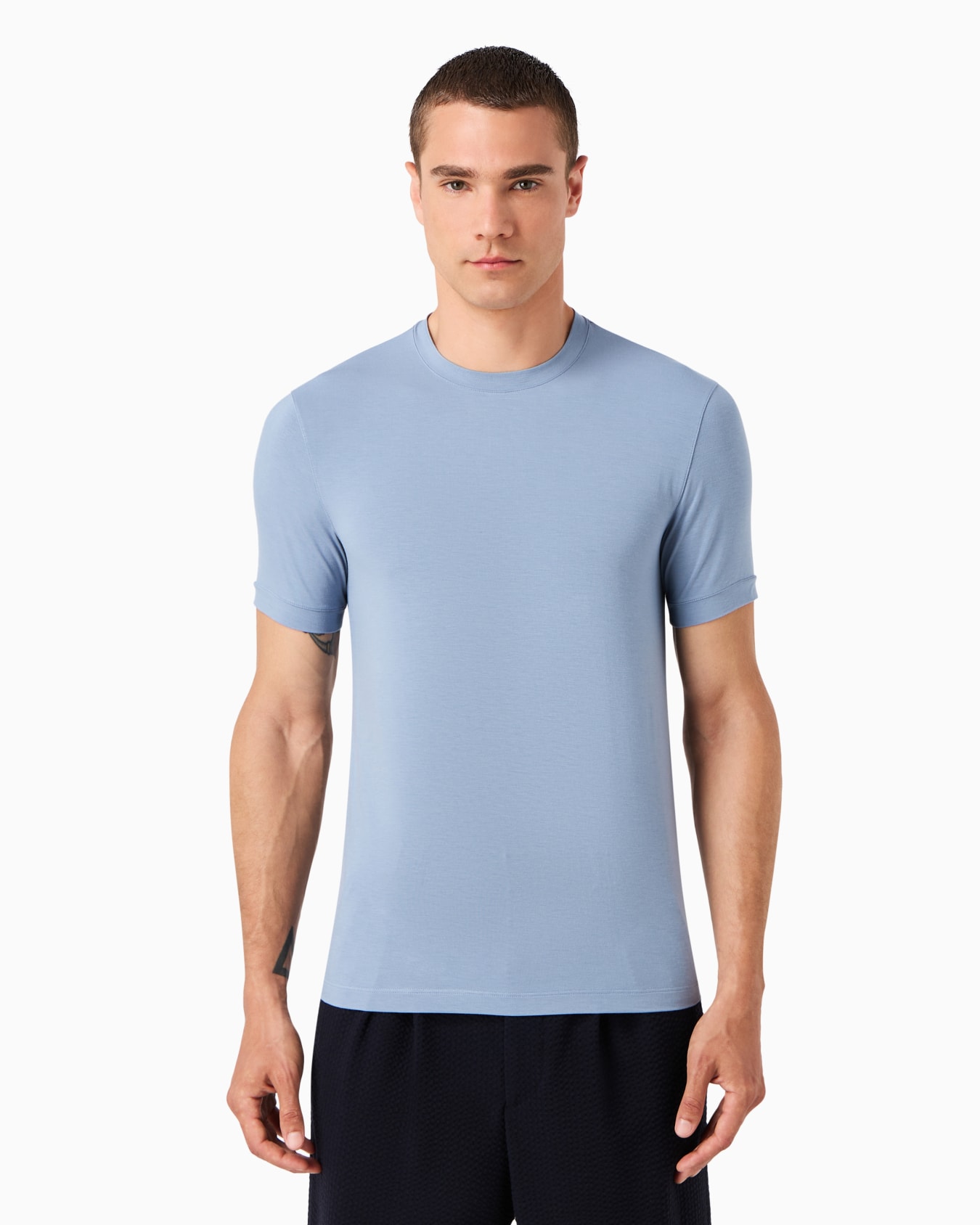 Crew-neck short-sleeved T-shirt in stretch viscose jersey Diapositiva 1