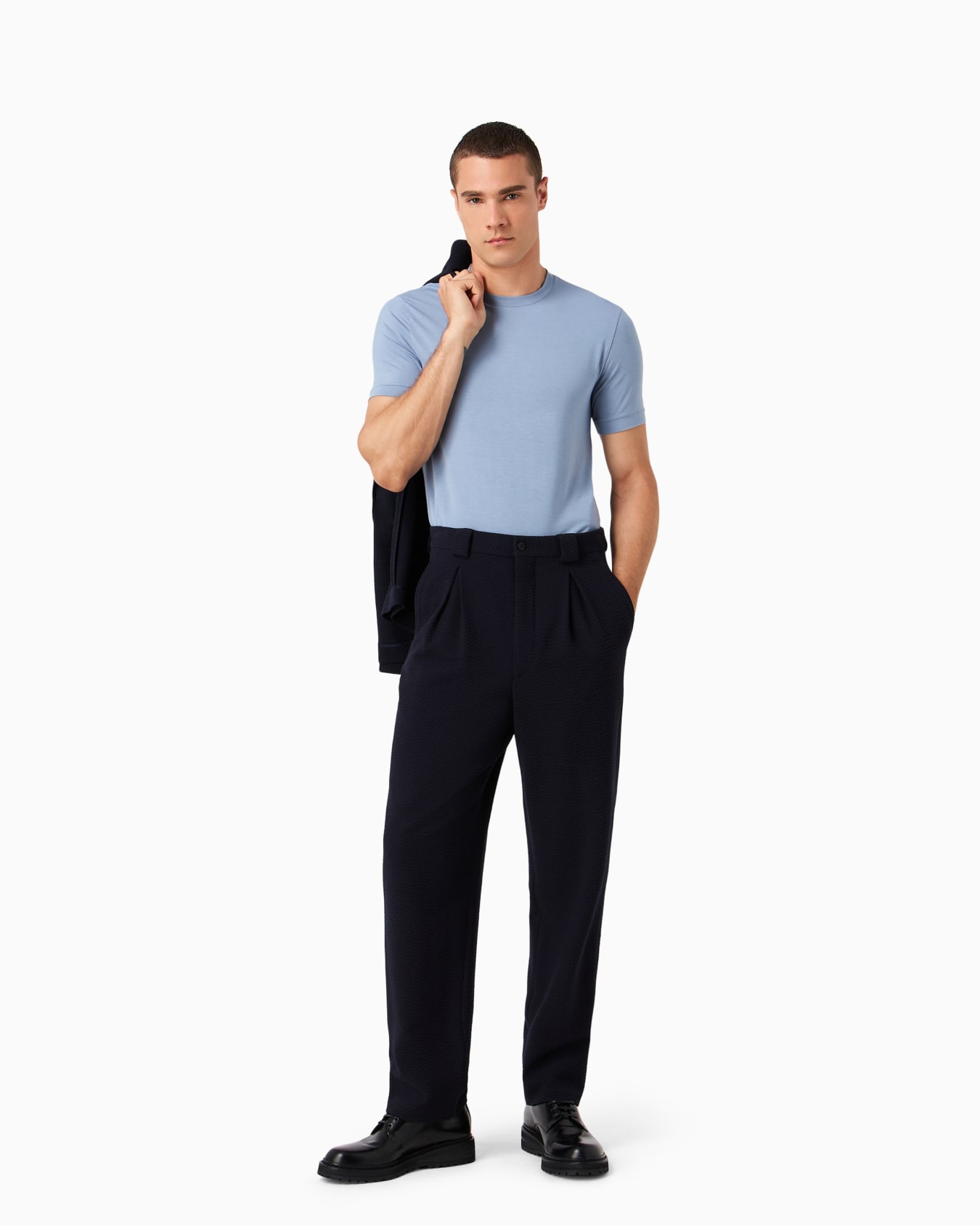 Crew-neck short-sleeved T-shirt in stretch viscose jersey Diapositiva 3