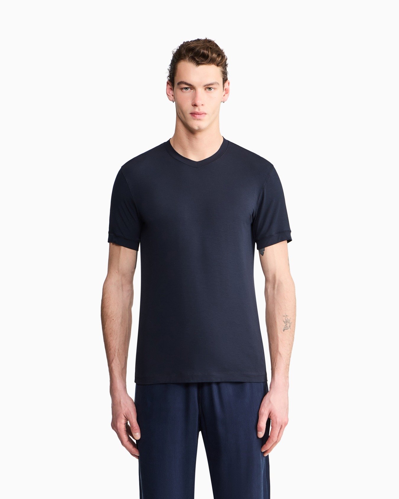 Icon 스트레치 비스코스 저지 브이넥 티셔츠 슬라이드 3