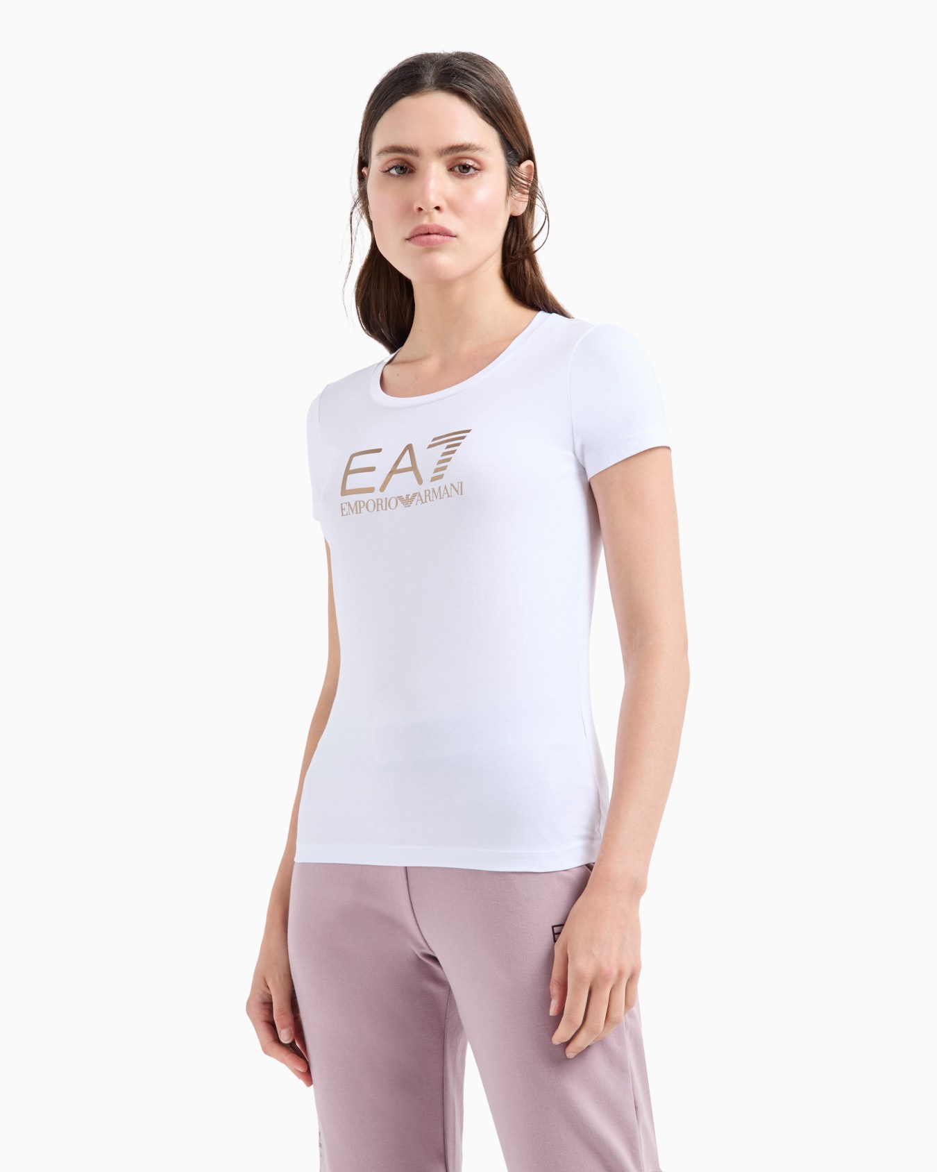 Shiny cotton crew-neck T-shirt Slide 1