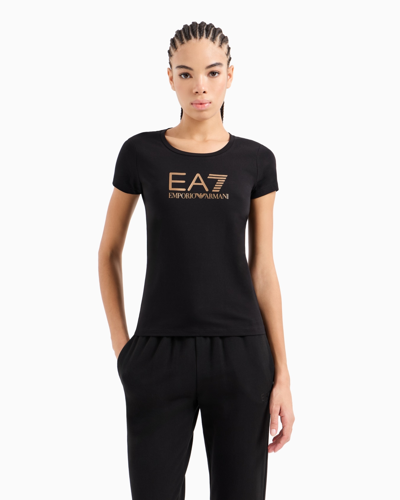 Shiny cotton crew-neck T-shirt Slide 1