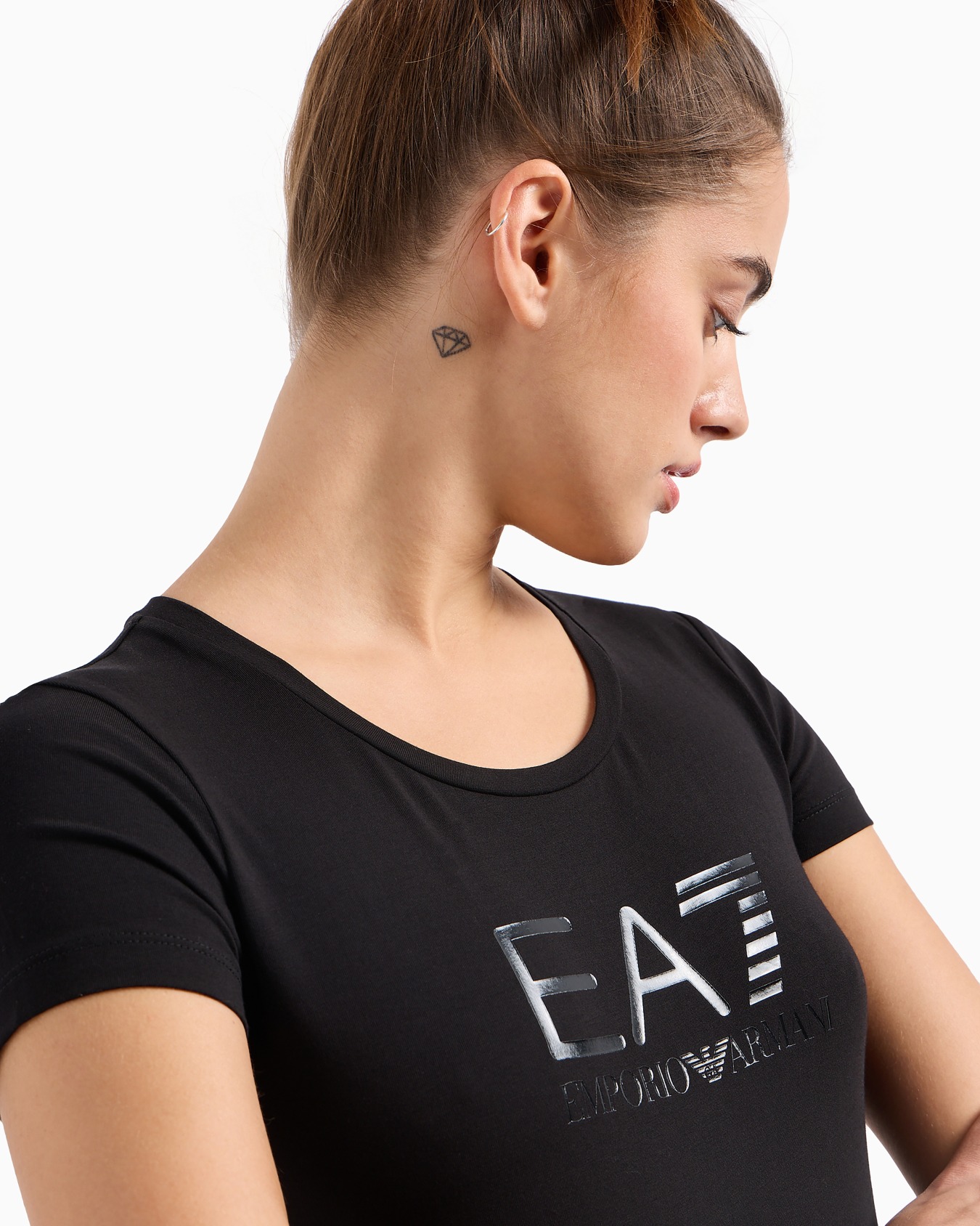 Shiny cotton crew-neck T-shirt Slide 3