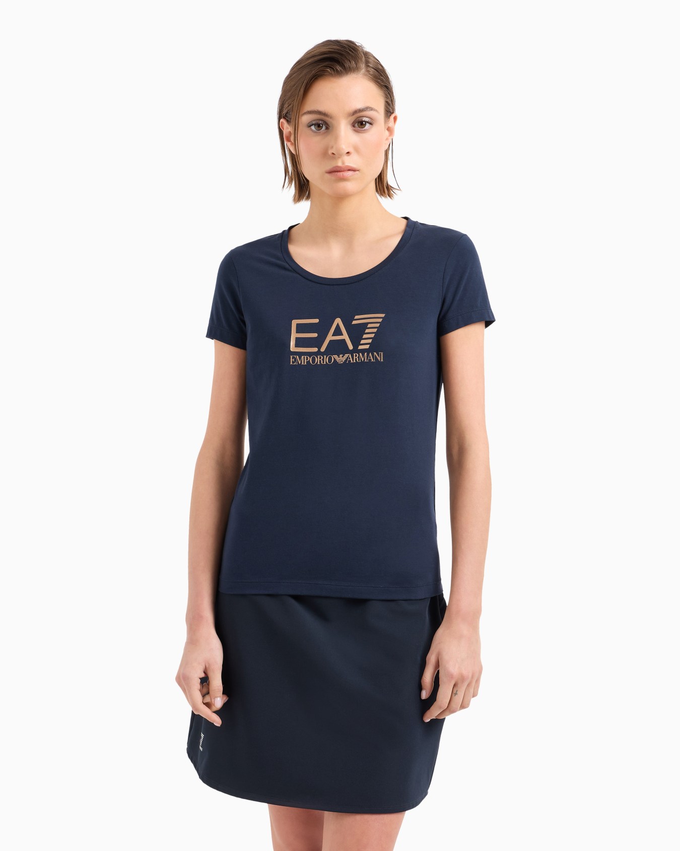 Shiny cotton crew-neck T-shirt Slide 1