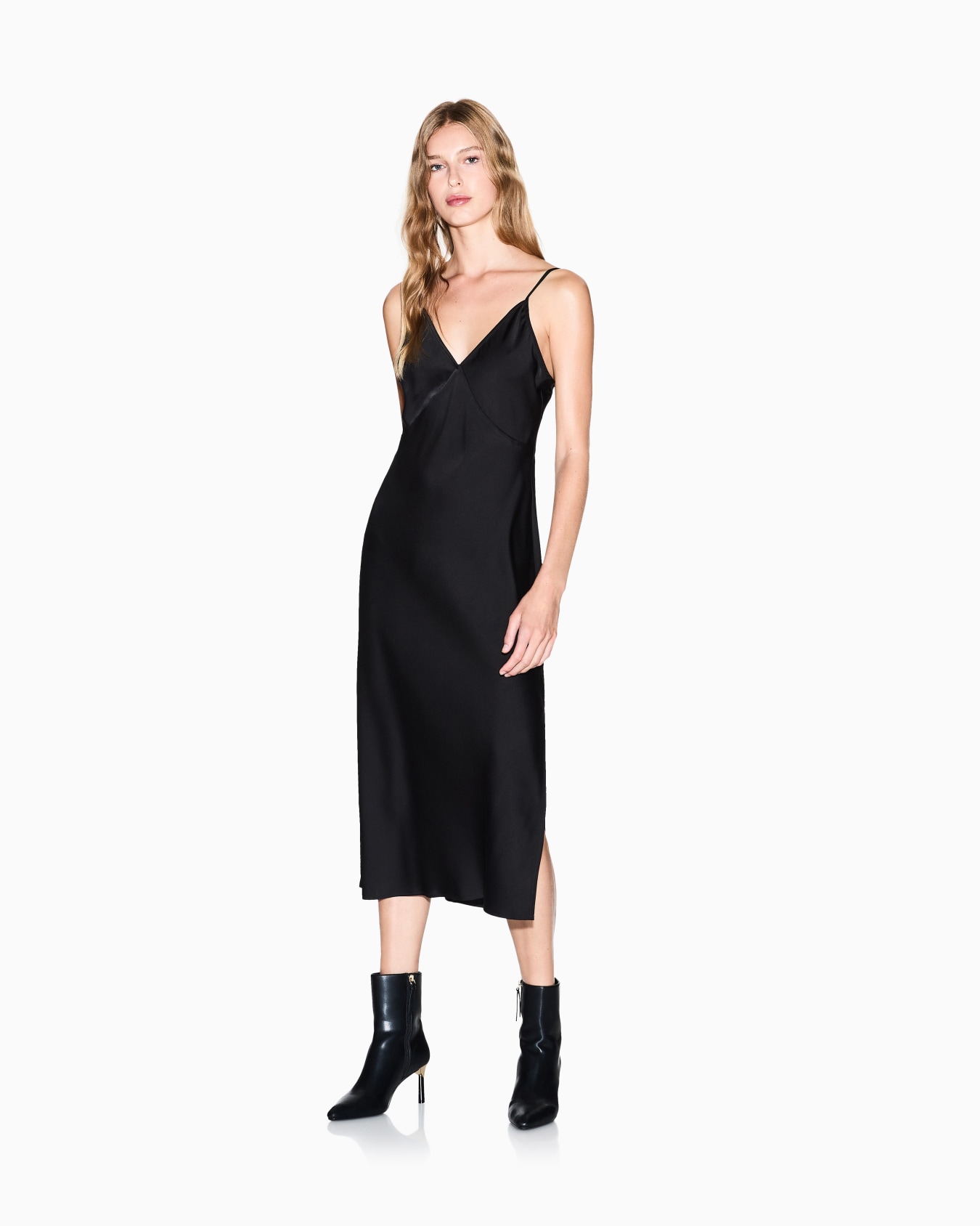 Shiny satin midi dress Slide 1