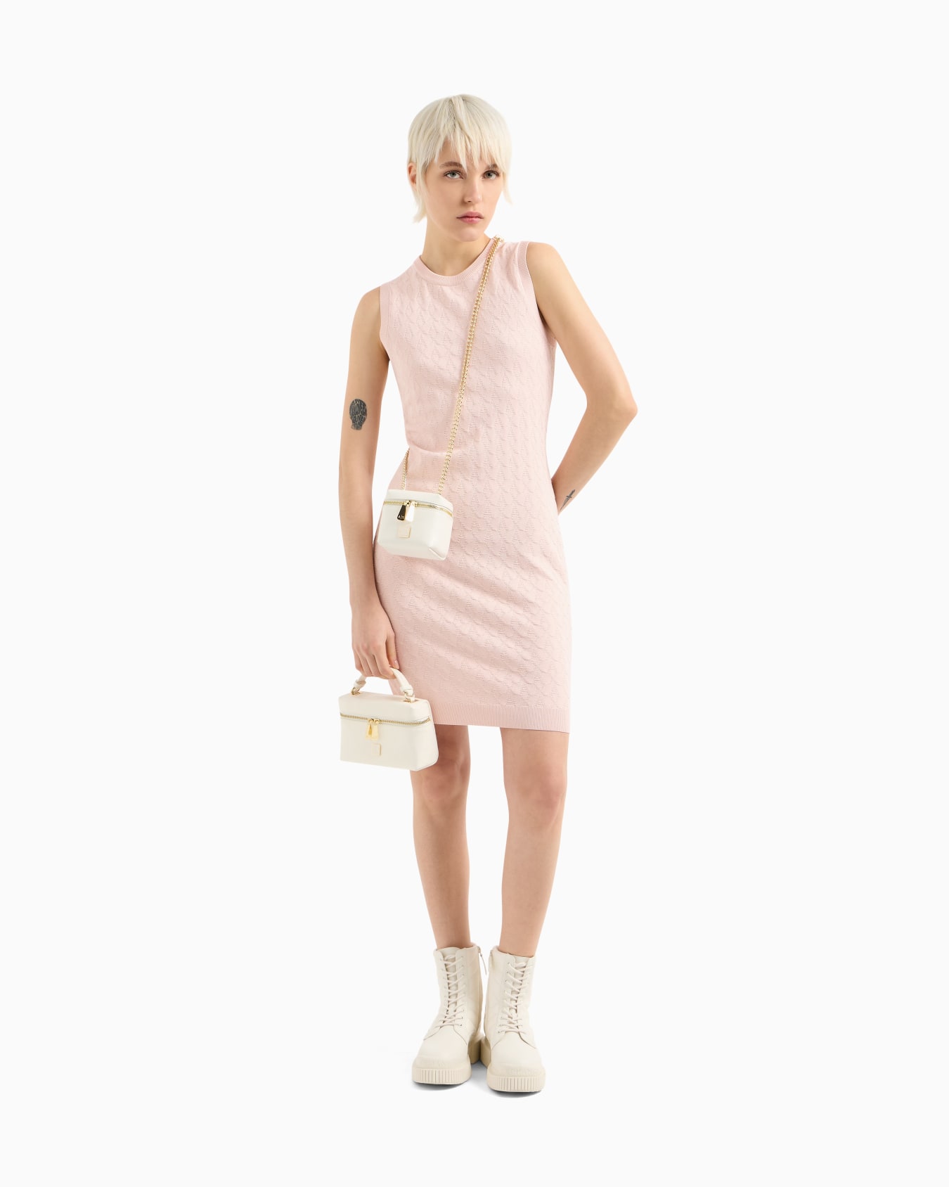 Sheath dress with allover logo Slide 1