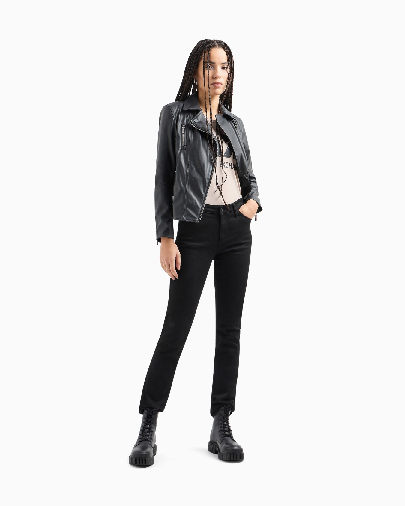 Coated faux leather jacket with side zip Slide 1
