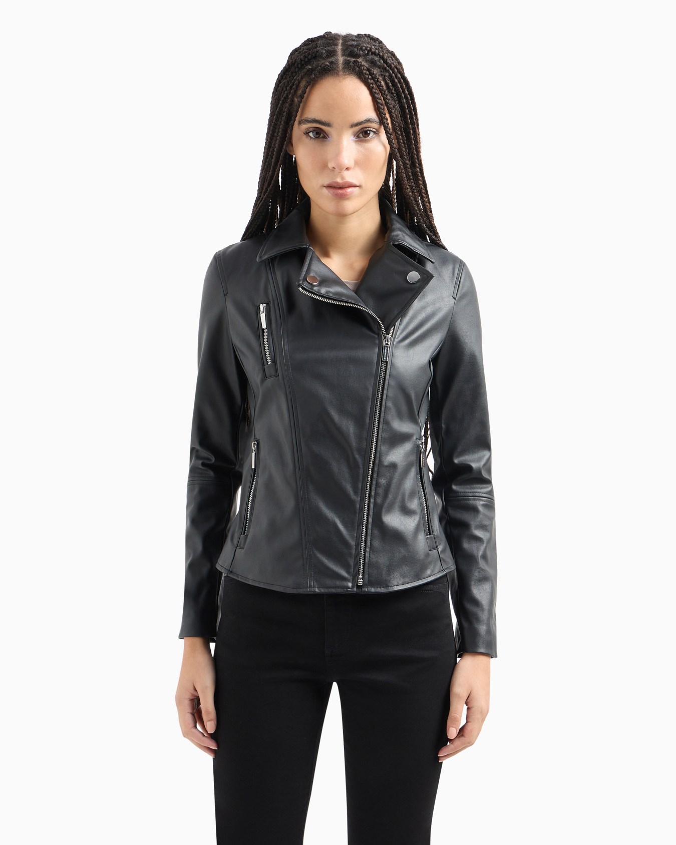 Coated faux leather jacket with side zip Slide 3
