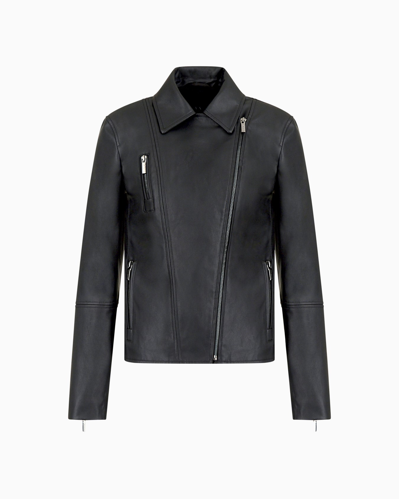Coated faux leather jacket with side zip Slide 0
