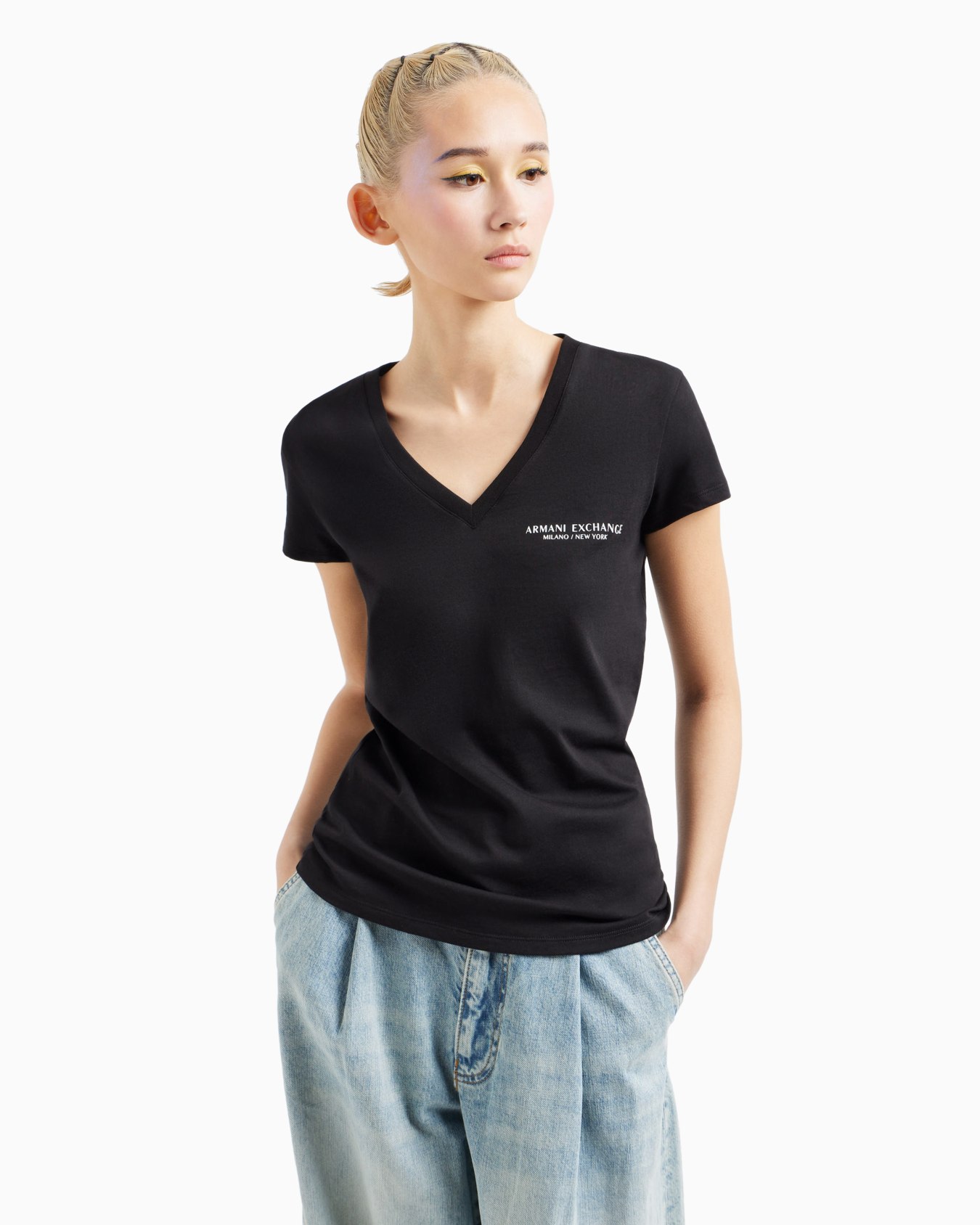 Slim-fit jersey T-shirt with V-neck Slide 3