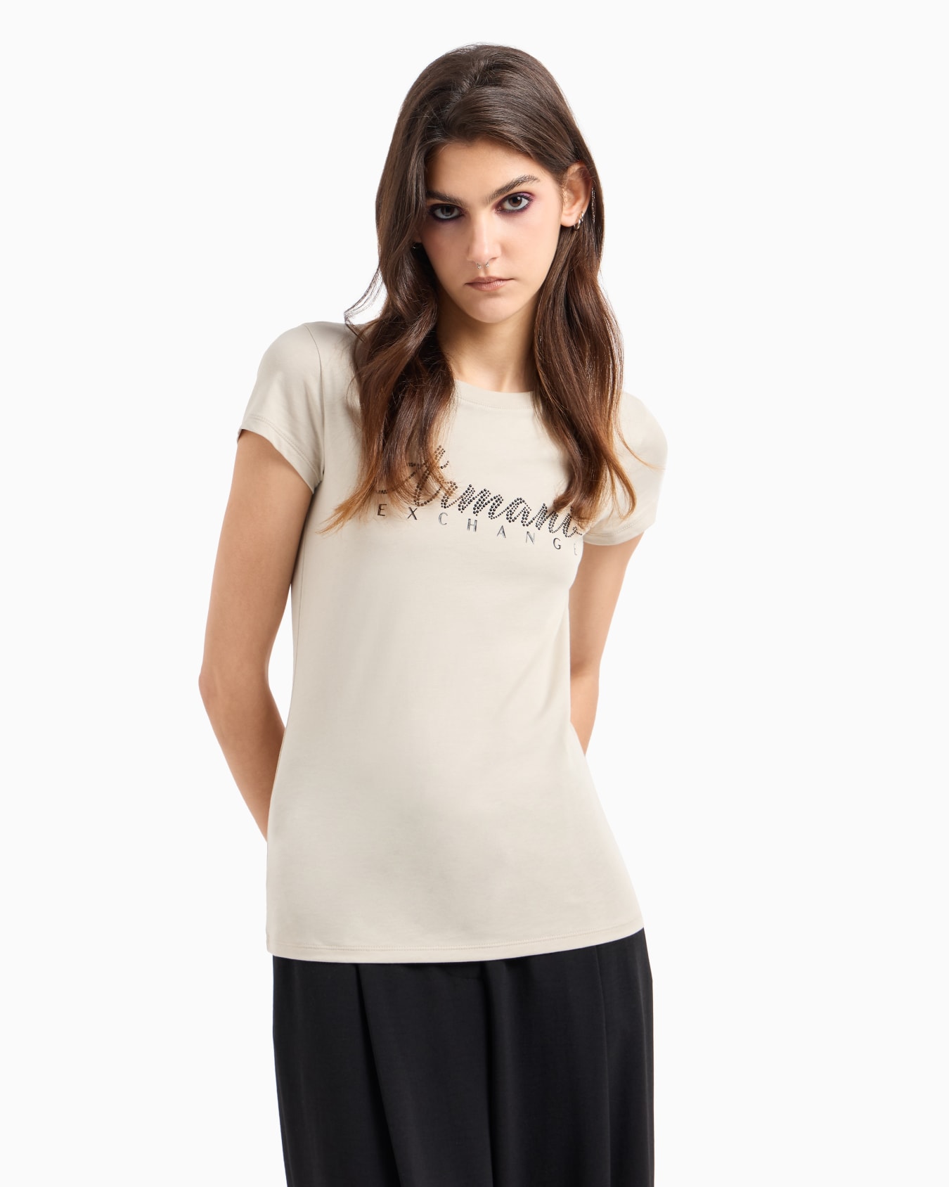 Camiseta slim fit con logo de strass Diapositiva 1