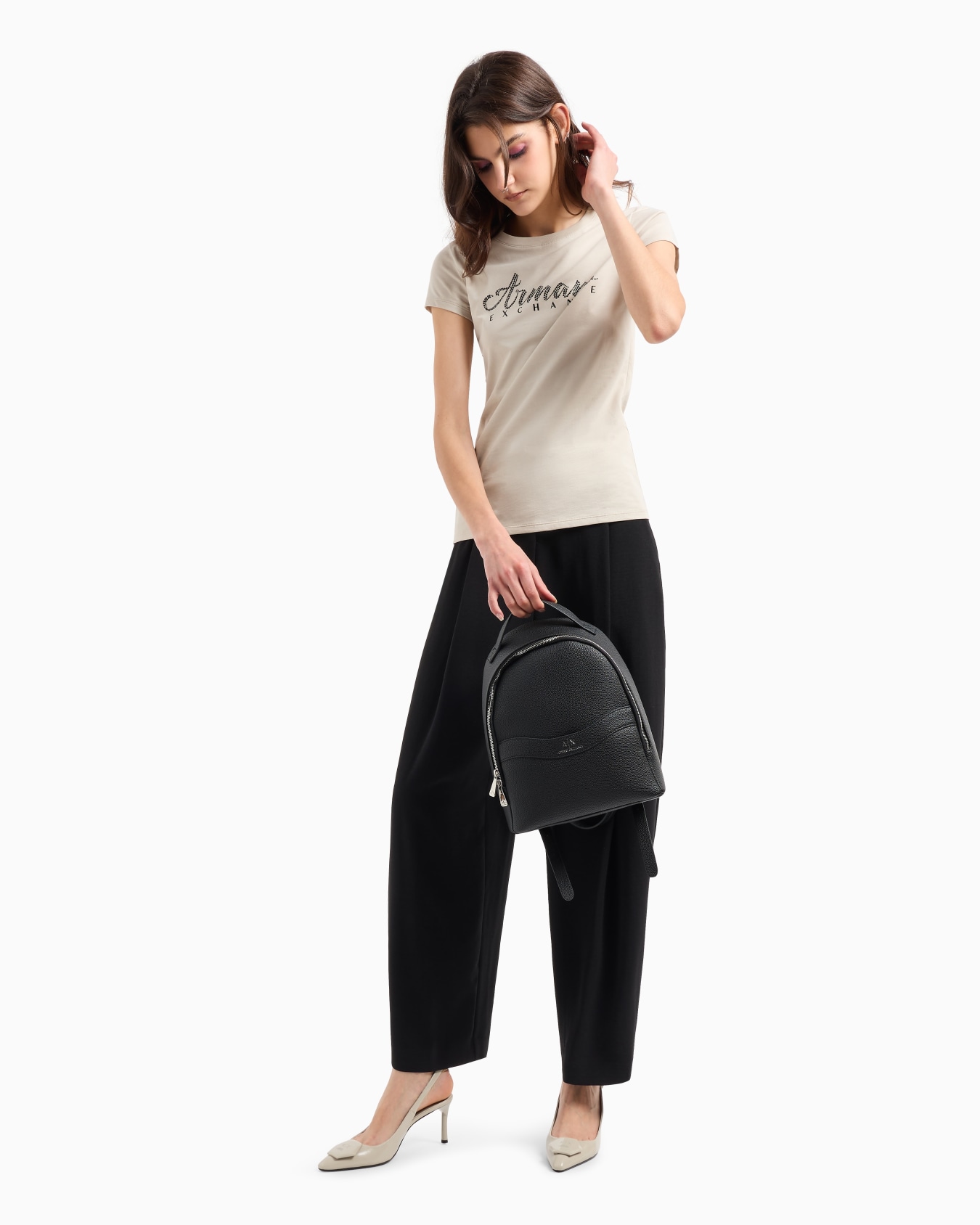 Camiseta slim fit con logo de strass Diapositiva 3