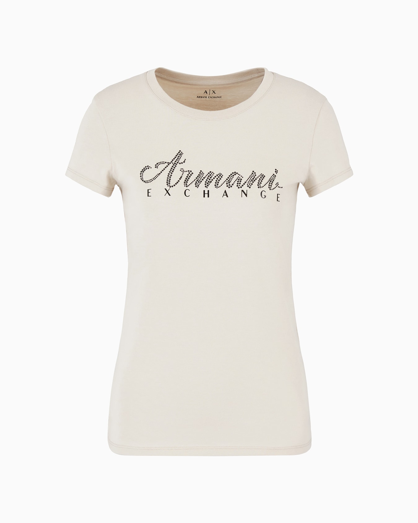 Camiseta slim fit con logo de strass Diapositiva 0