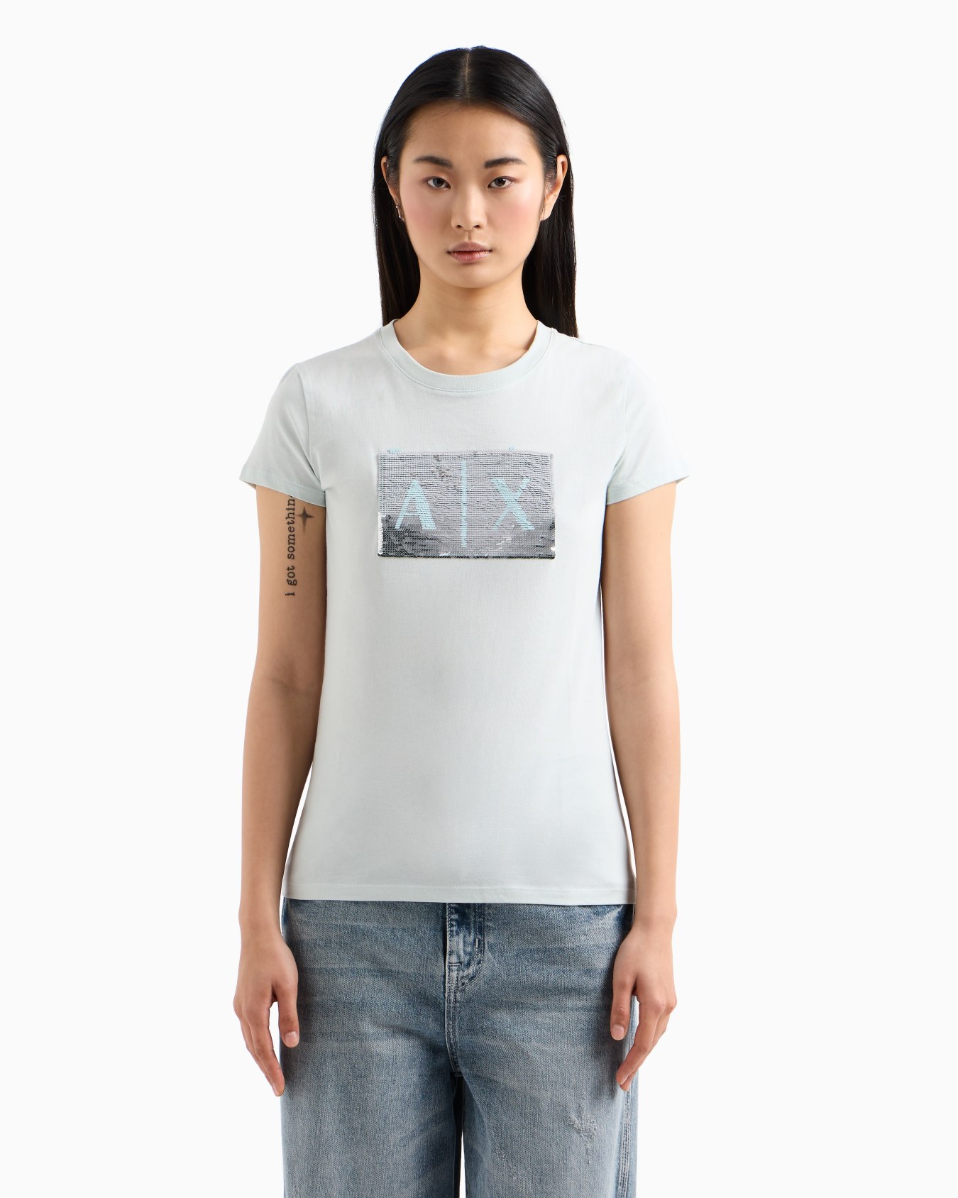 Camiseta slim fit con logo de strass Diapositiva 3