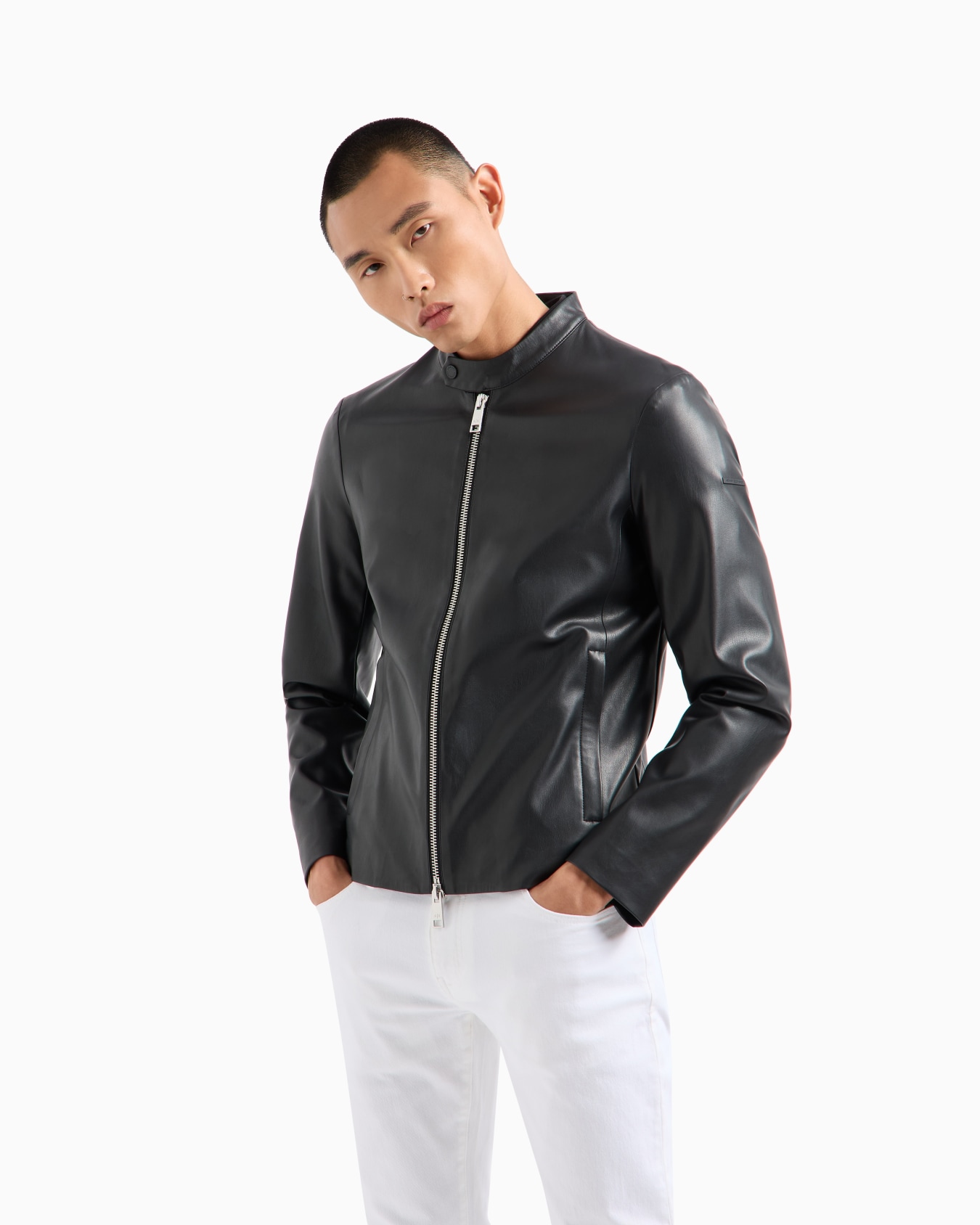 Faux leather jacket with zip Slide 3