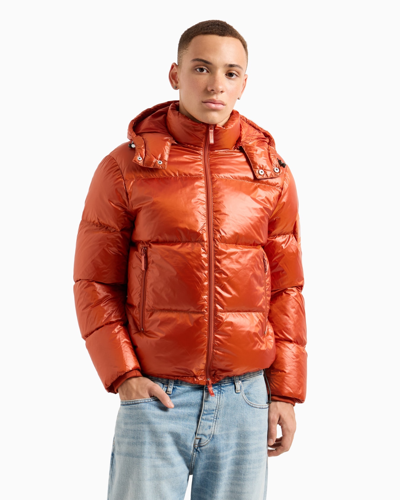 Full zip down jacket with hood Slide 1