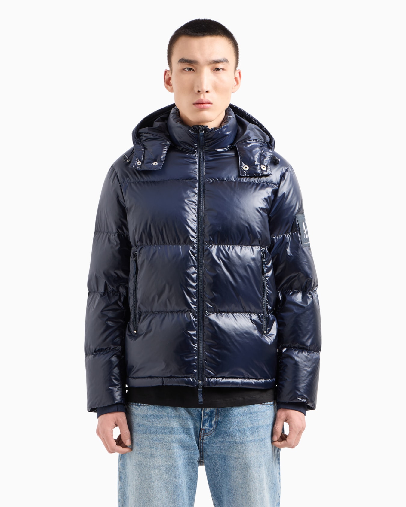Full zip down jacket with hood Slide 1