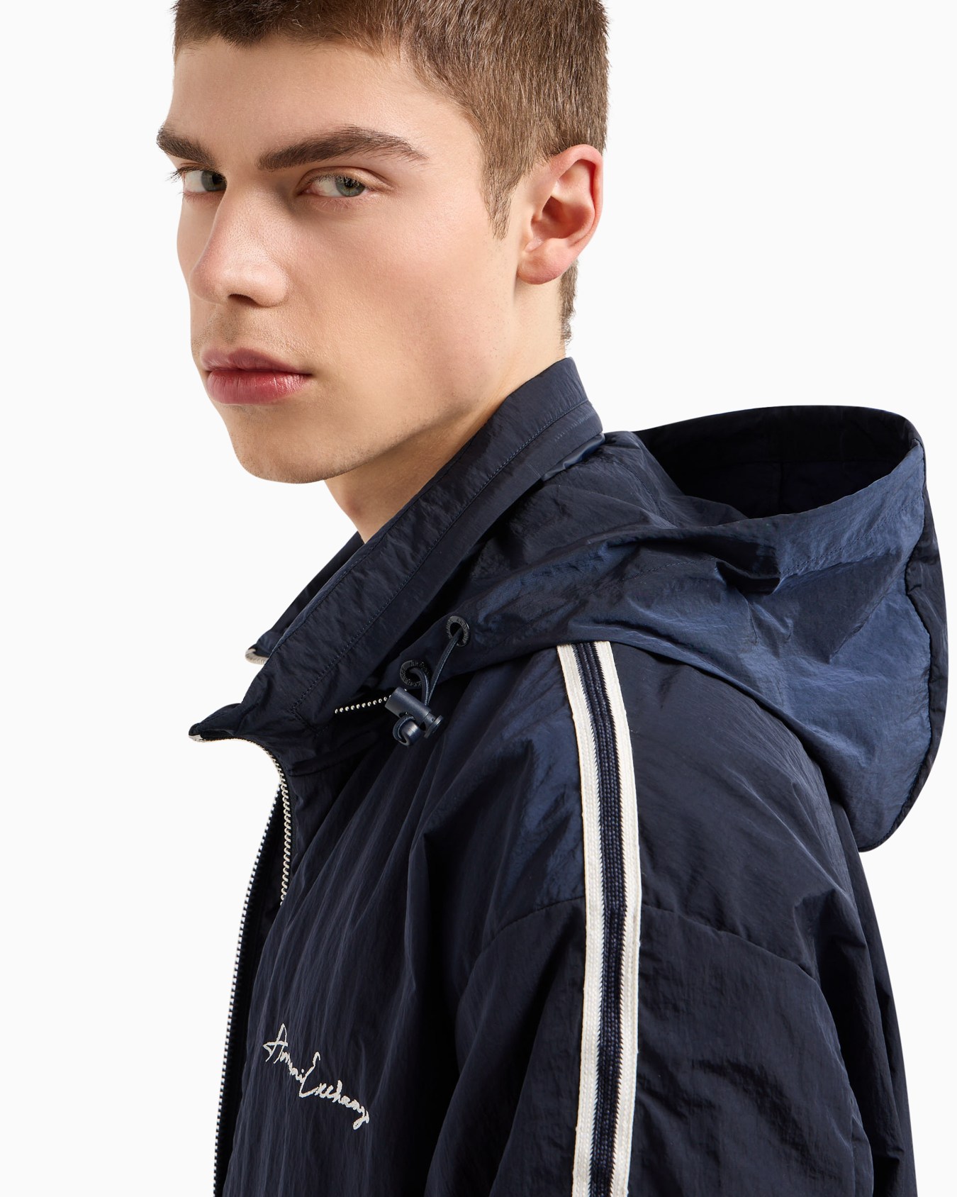 Full zip blouson in crinkle fabric with logo on the chest Slide 4