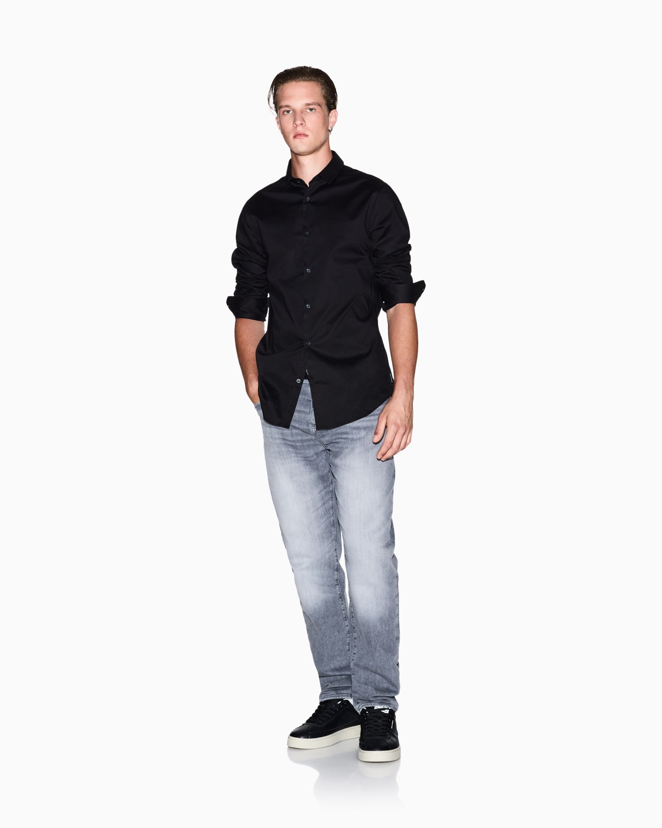 Slim fit shirt in stretch cotton poplin Slide 1