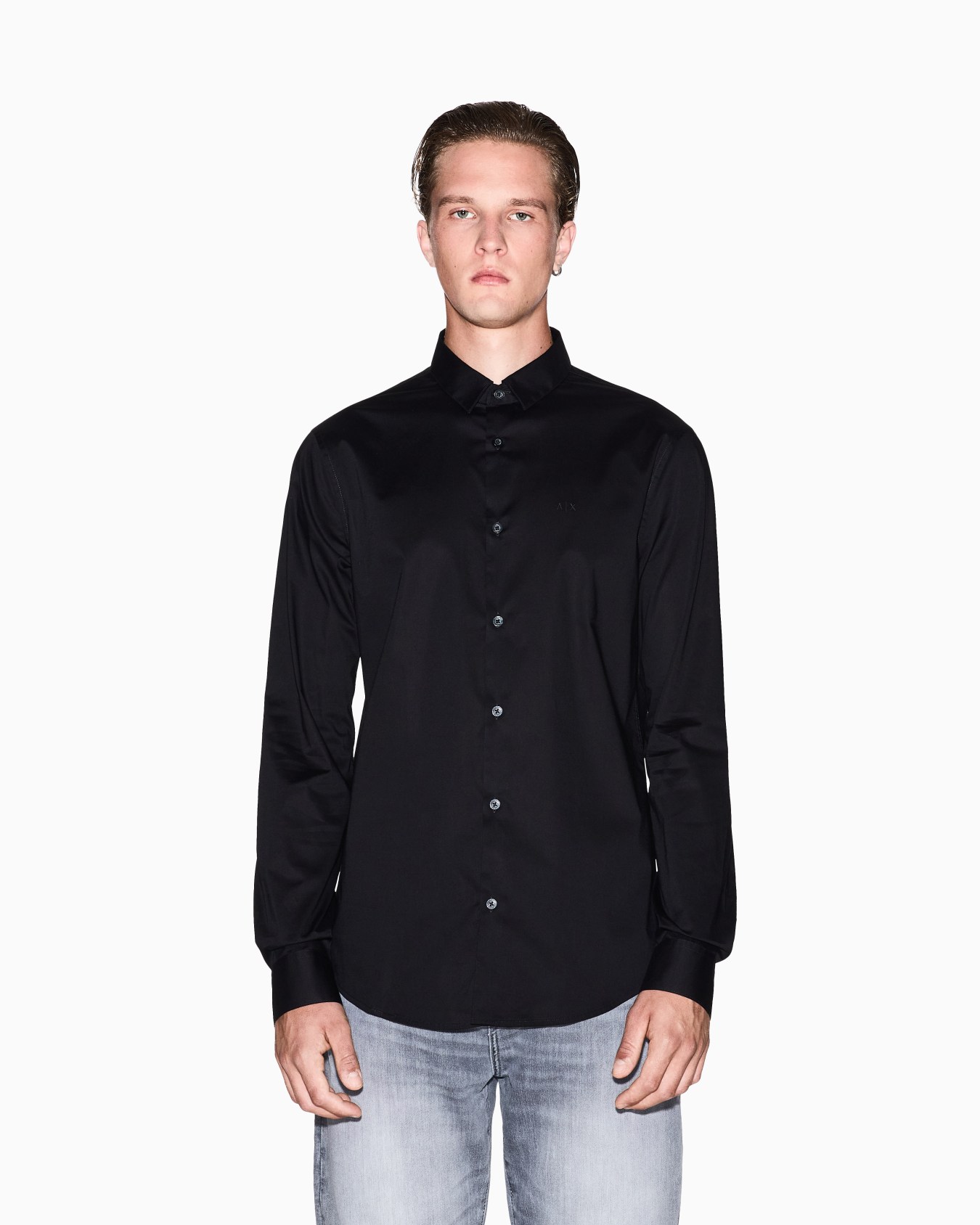 Slim fit shirt in stretch cotton poplin Slide 3