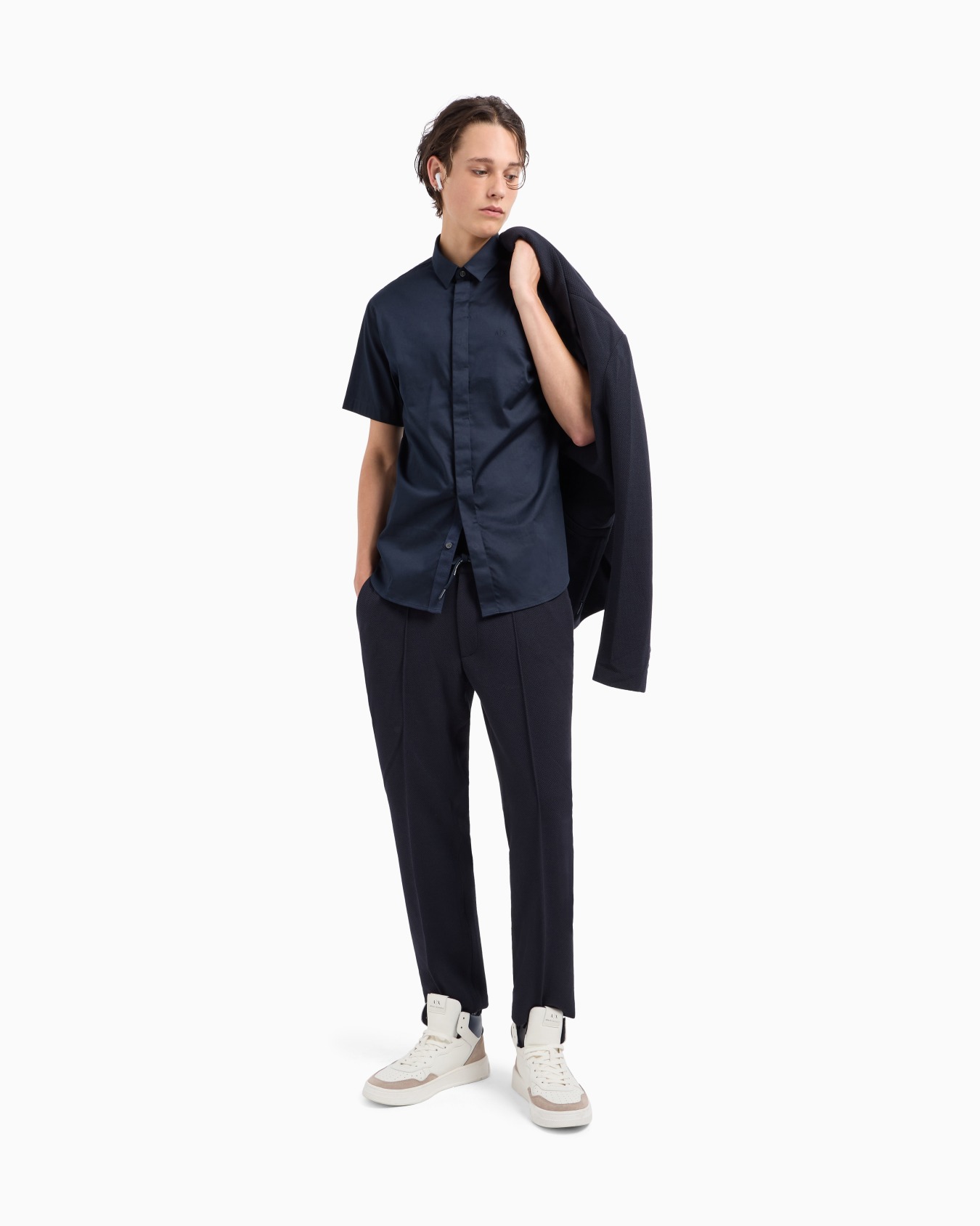 Slim fit short sleeve shirt in stretch satin Slide 1