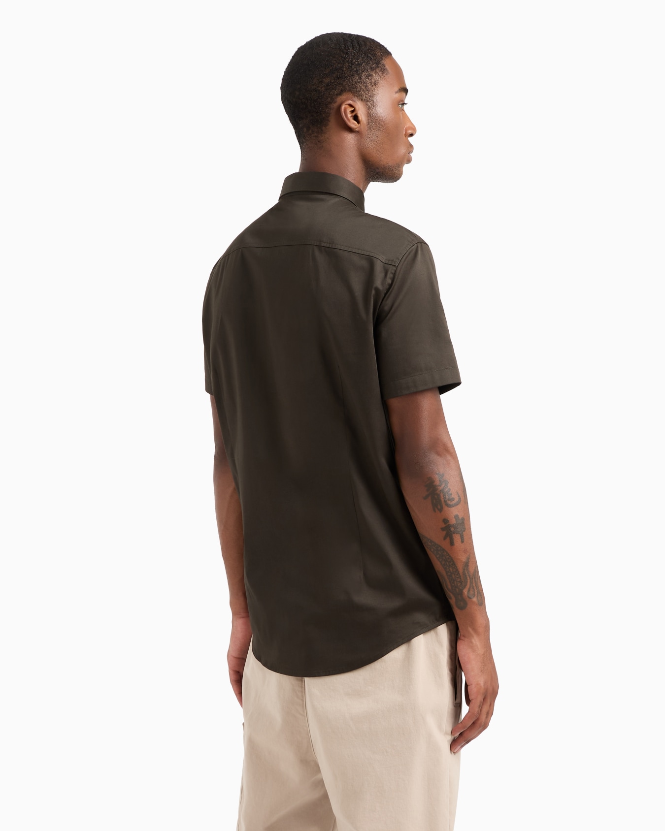 Slim fit short sleeve shirt in stretch satin Slide 2