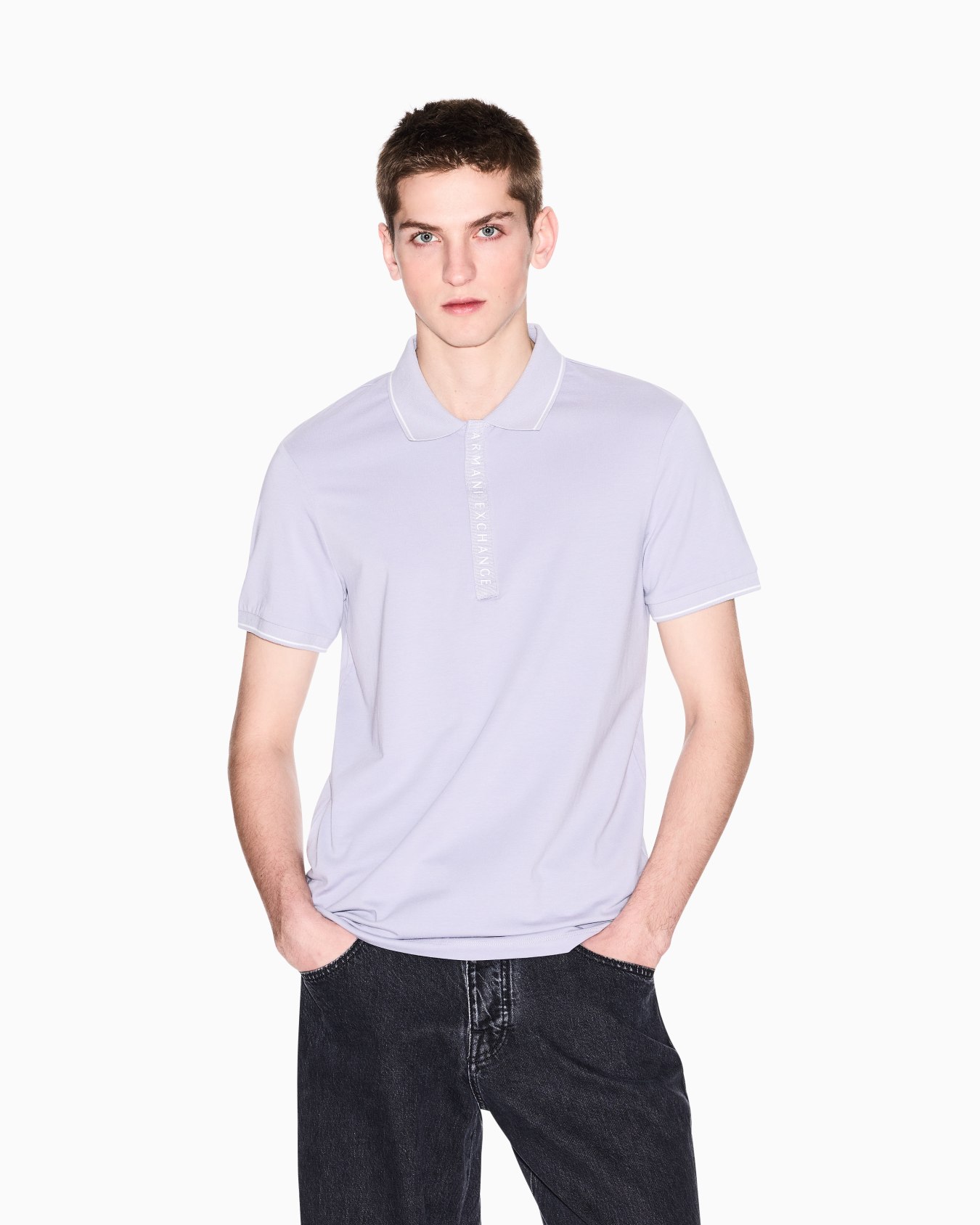 Polo with contrasting logo in cotton spandex Slide 3