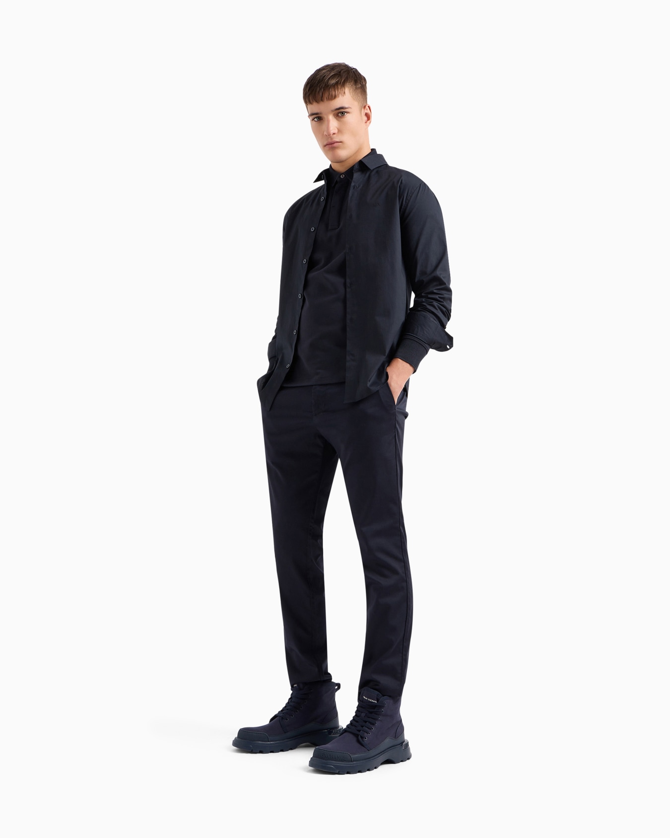 Slim fit polo shirt in stretch cotton with long sleeves Slide 1