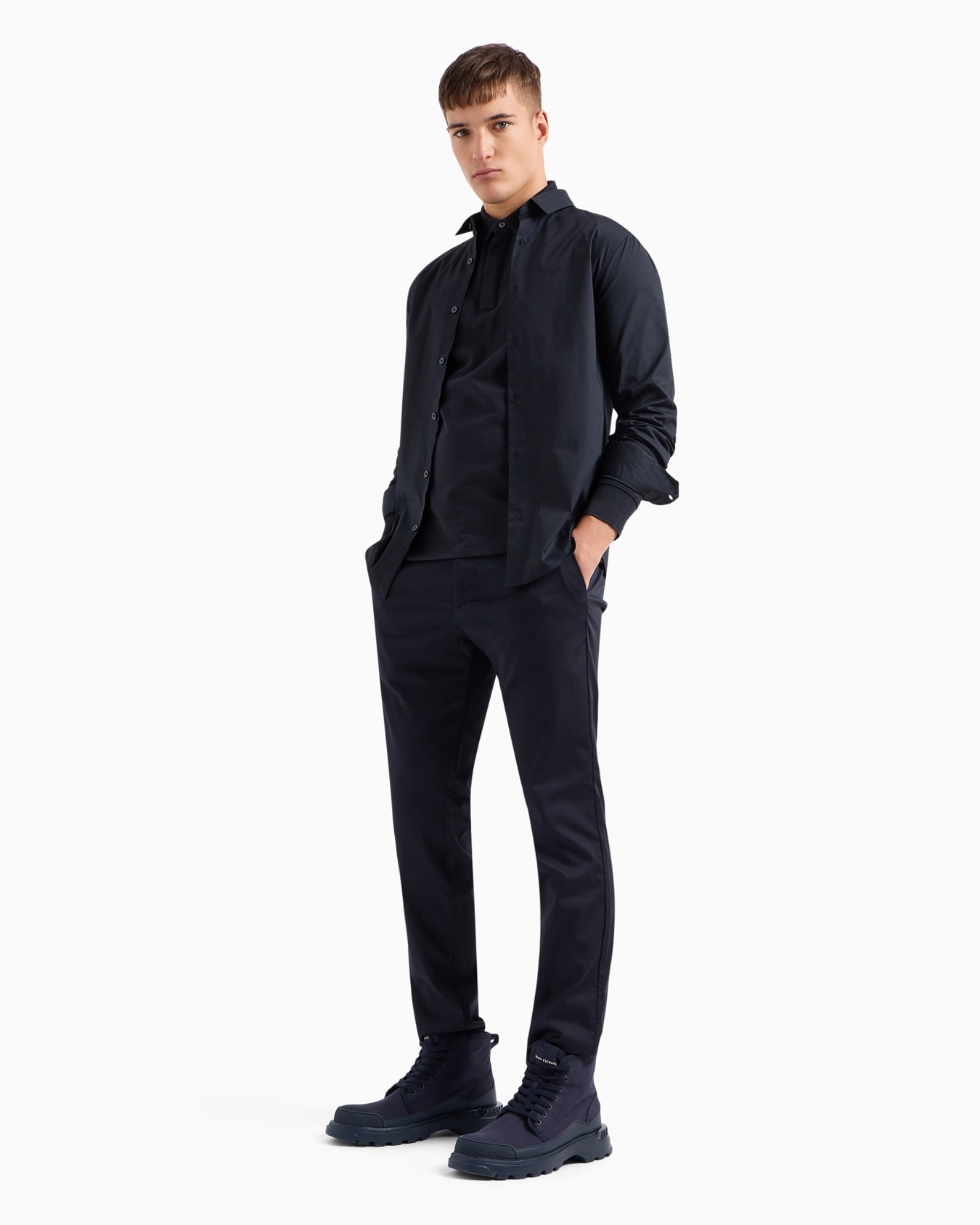 Slim fit polo shirt in stretch cotton with long sleeves Slide 3