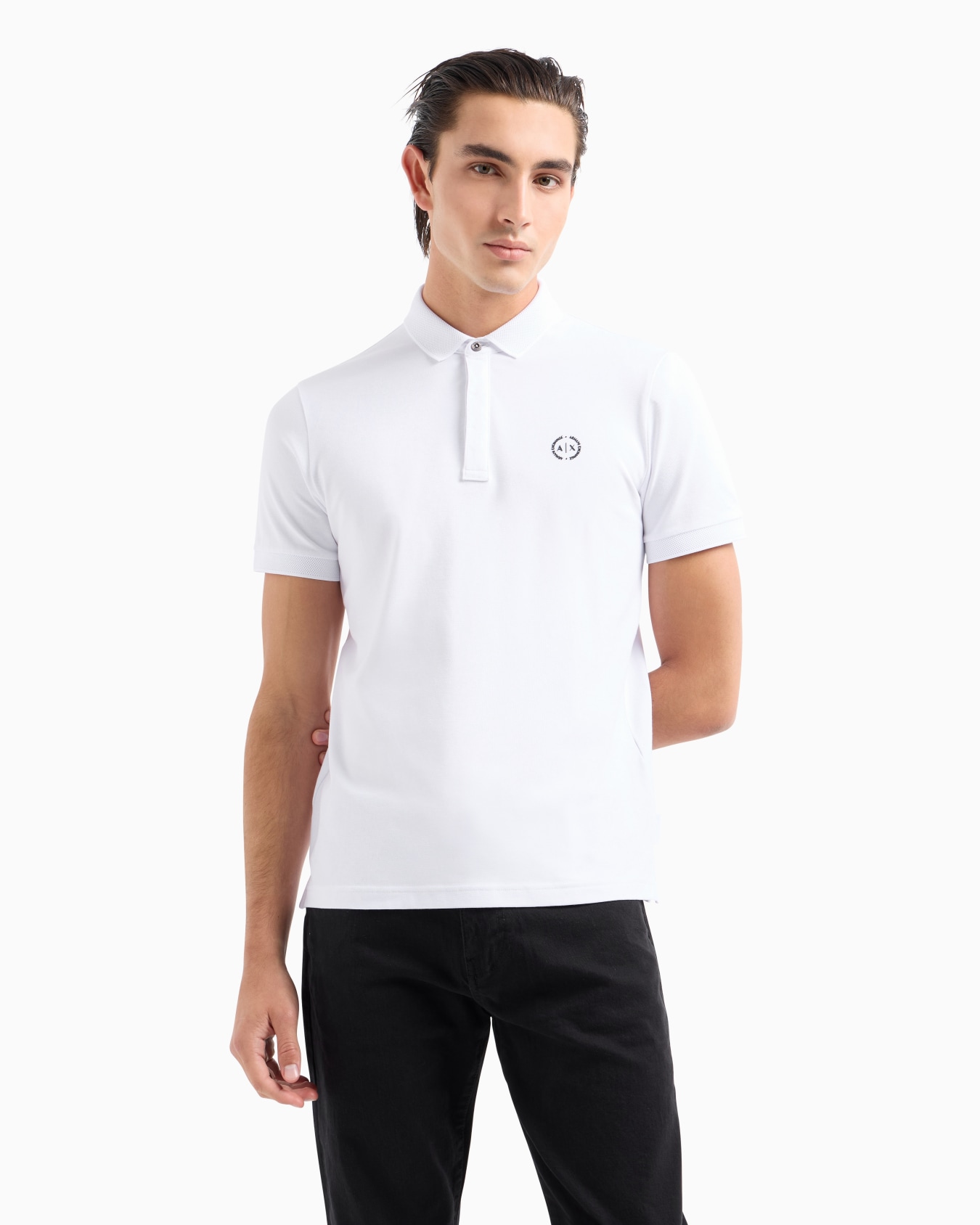 Slim fit stretch cotton polo with logo Slide 3