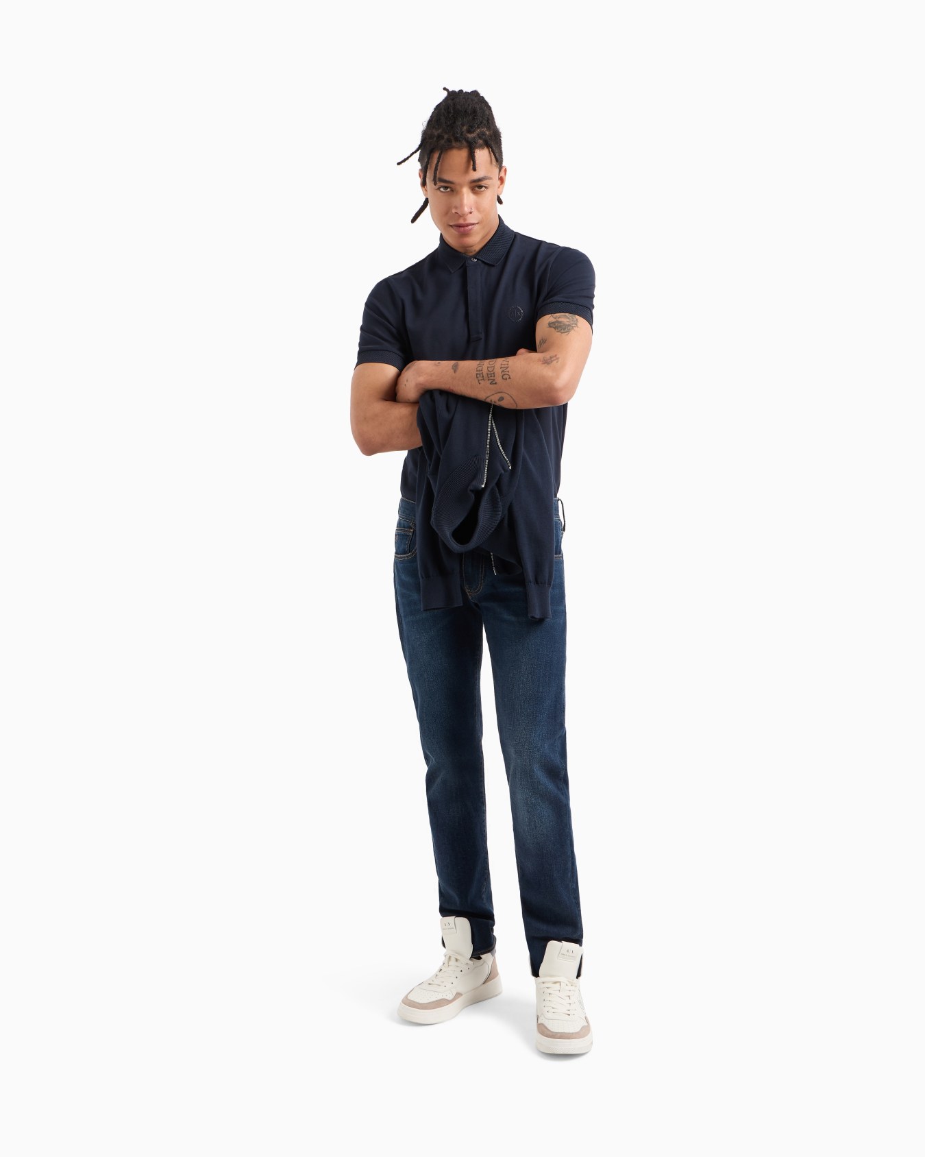 Slim fit stretch cotton polo with logo Slide 1