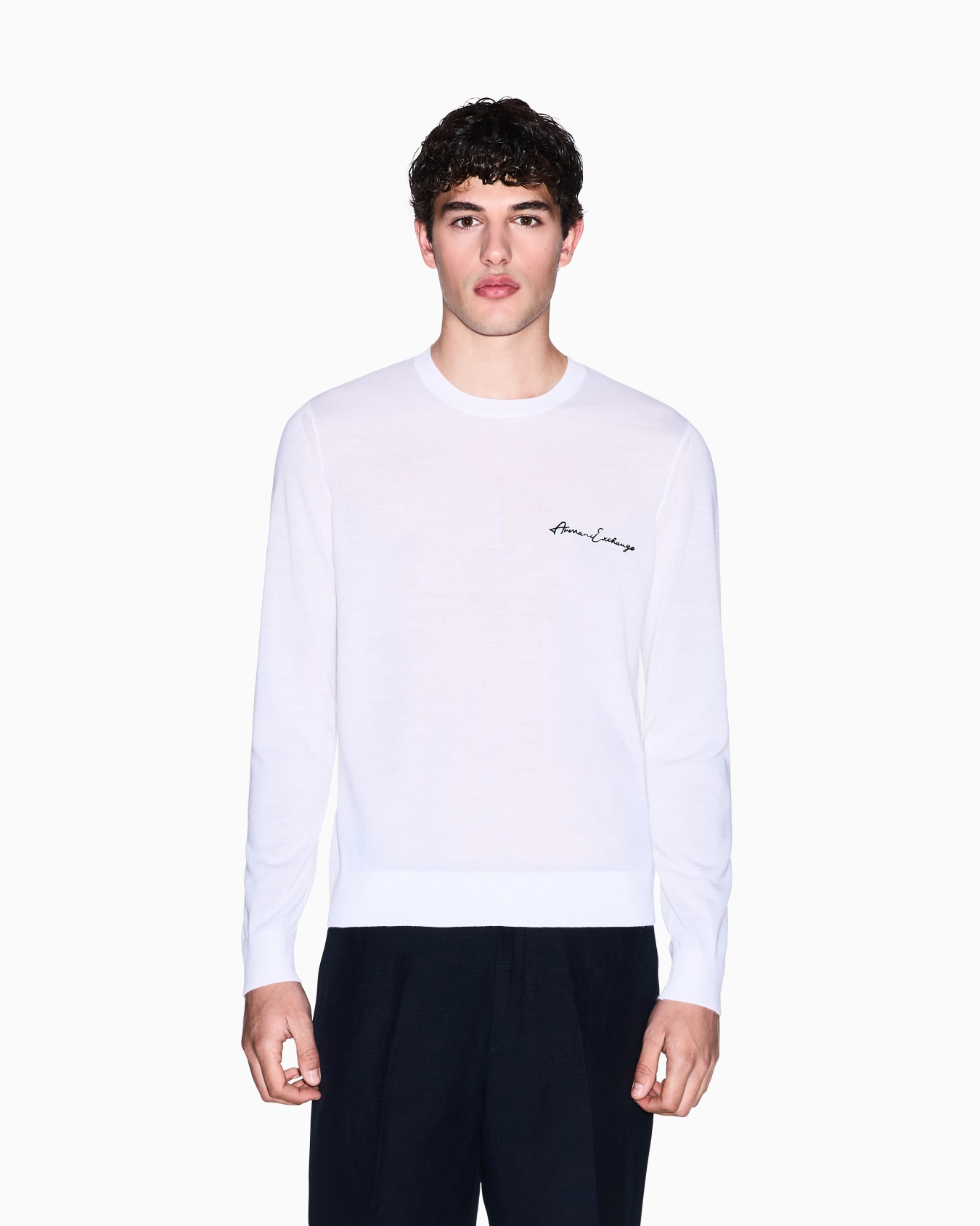 Wool blend crew neck sweater with chest logo Slide 3
