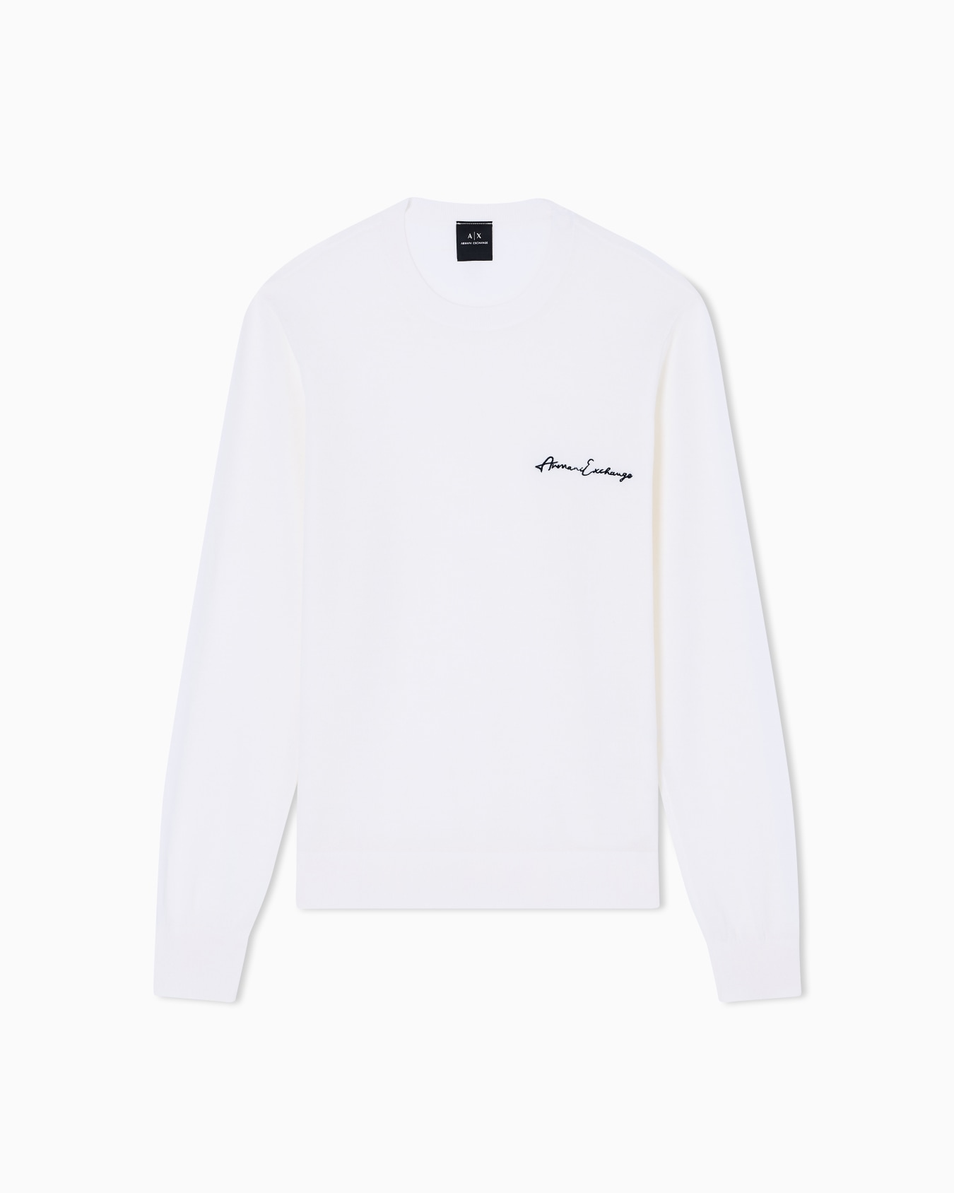 Wool blend crew neck sweater with chest logo Slide 0