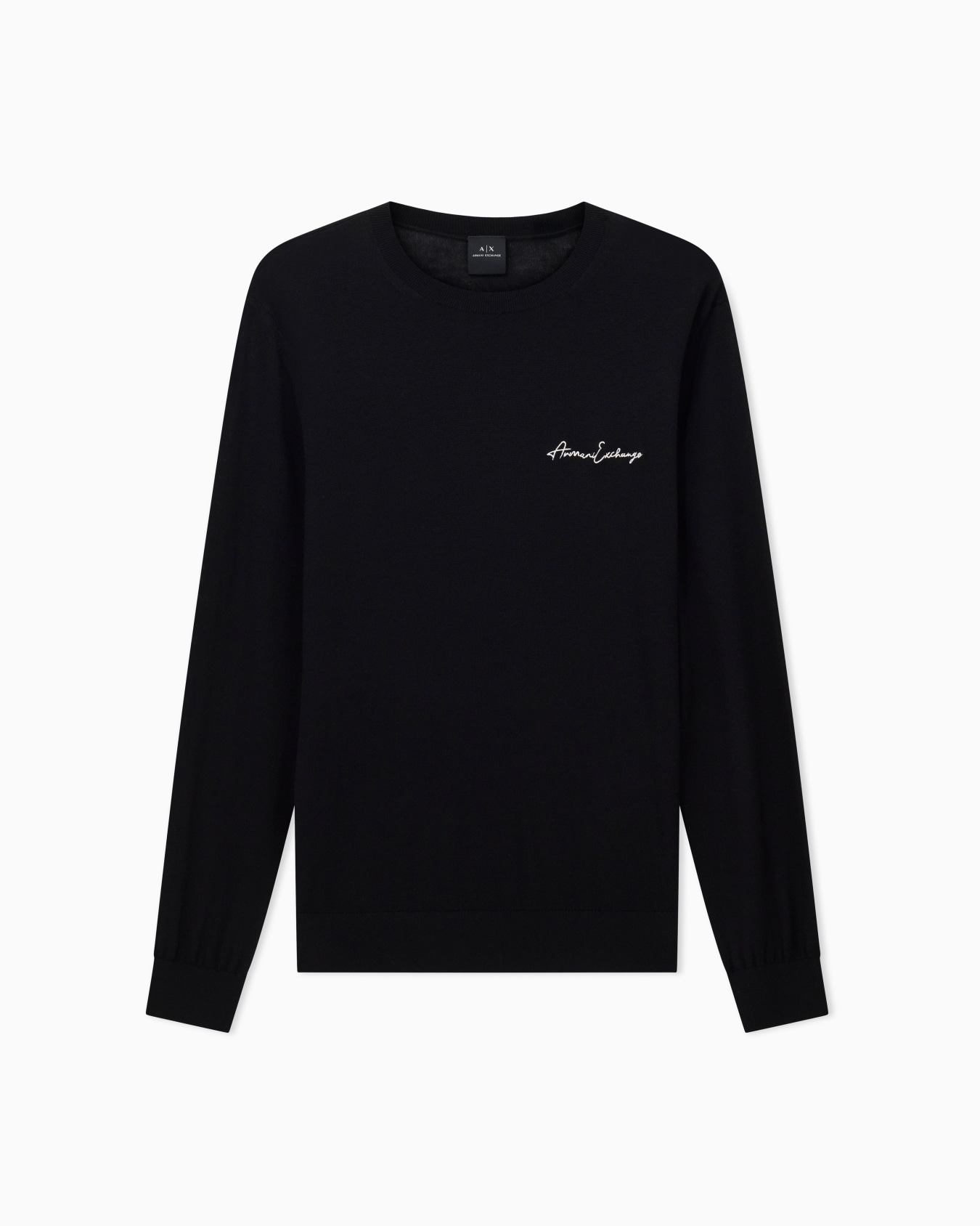 Wool blend crew neck sweater with chest logo Slide 0