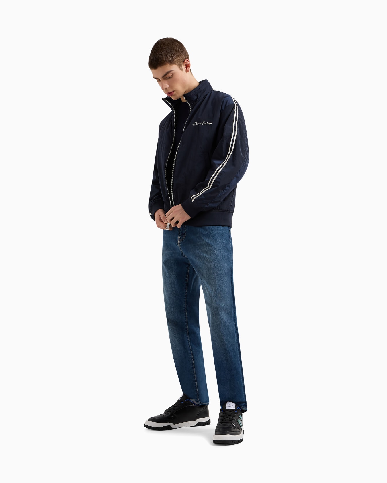 Wool blend crew neck sweater with chest logo Slide 1