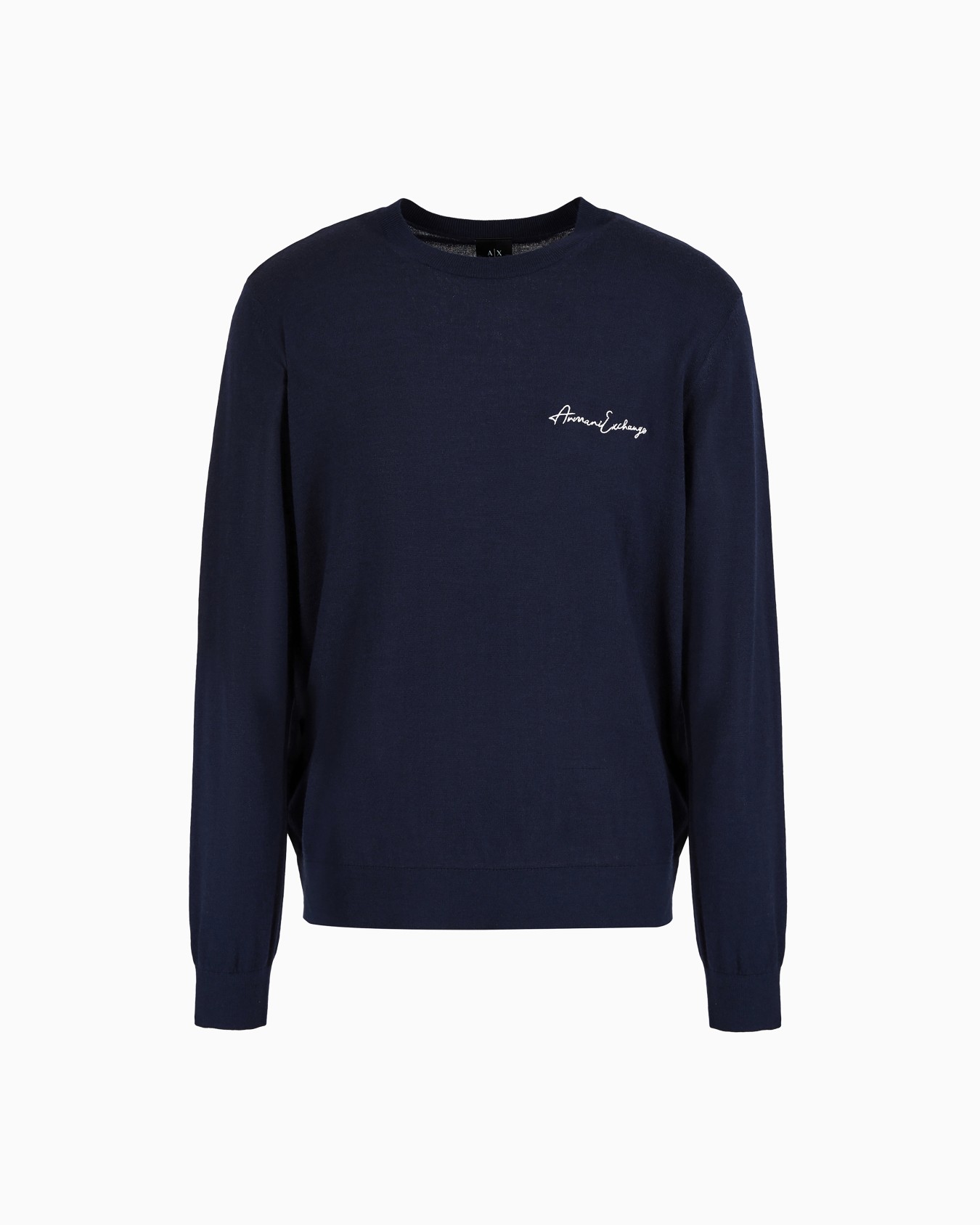 Wool blend crew neck sweater with chest logo Slide 0