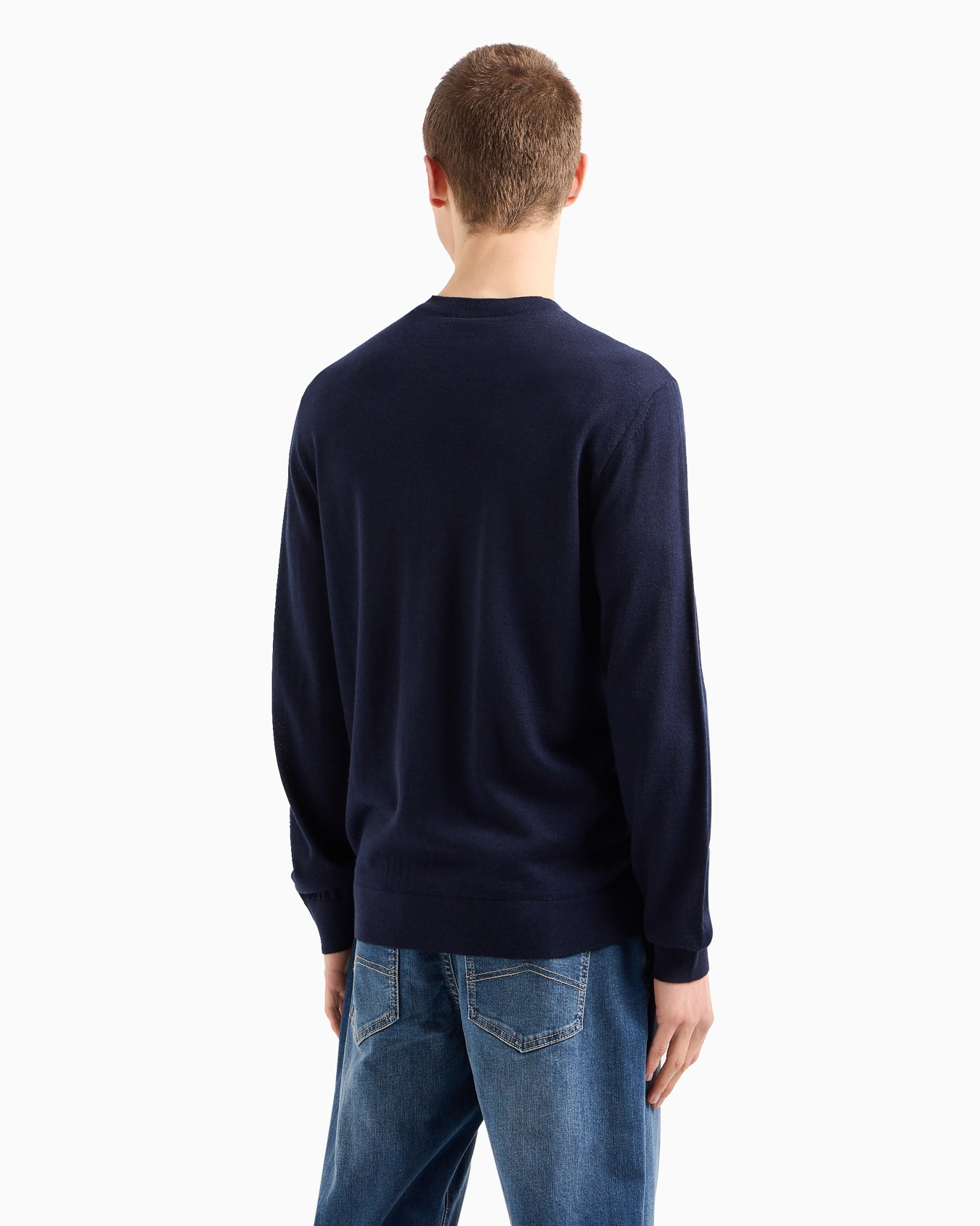 Wool blend crew neck sweater with chest logo Slide 2