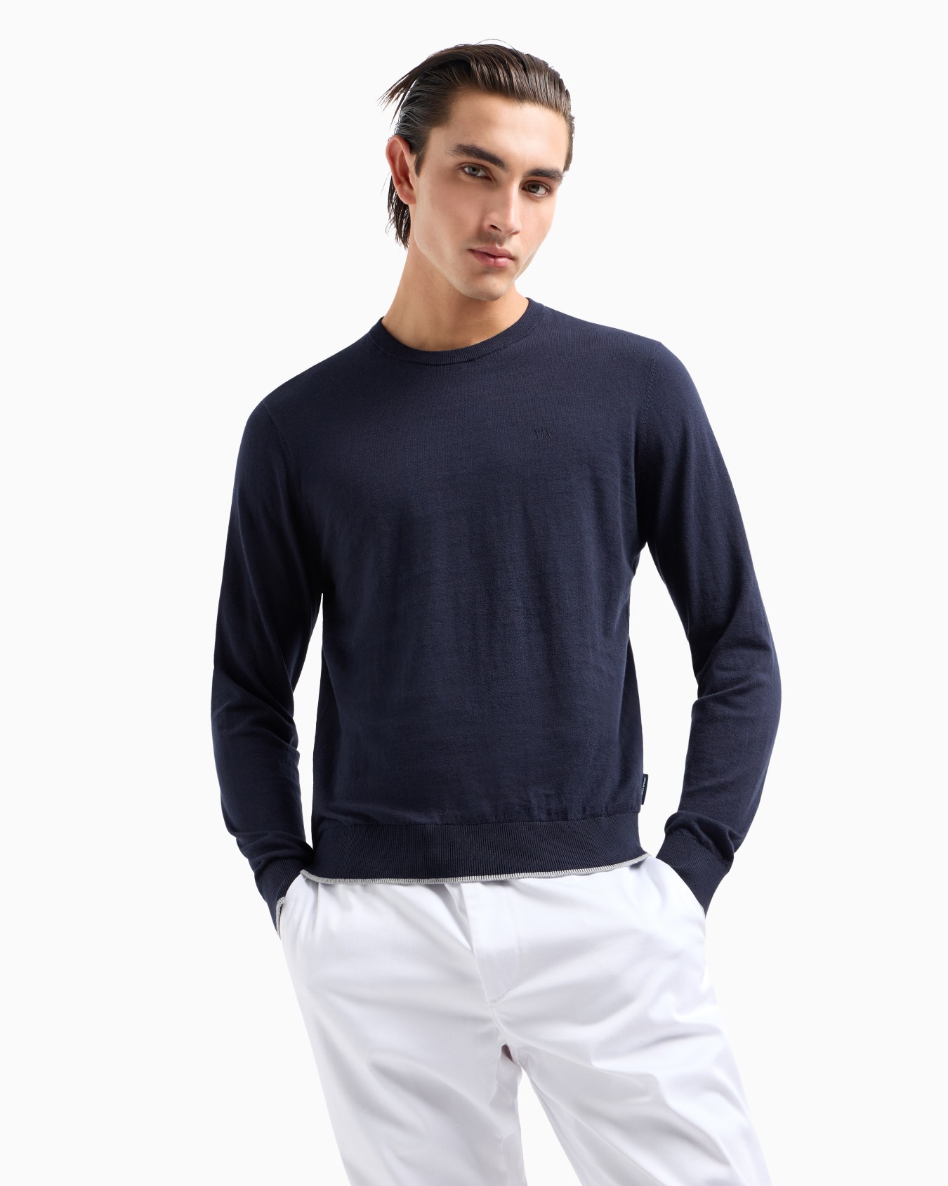 Basic crew neck sweater with embroidered logo Slide 3