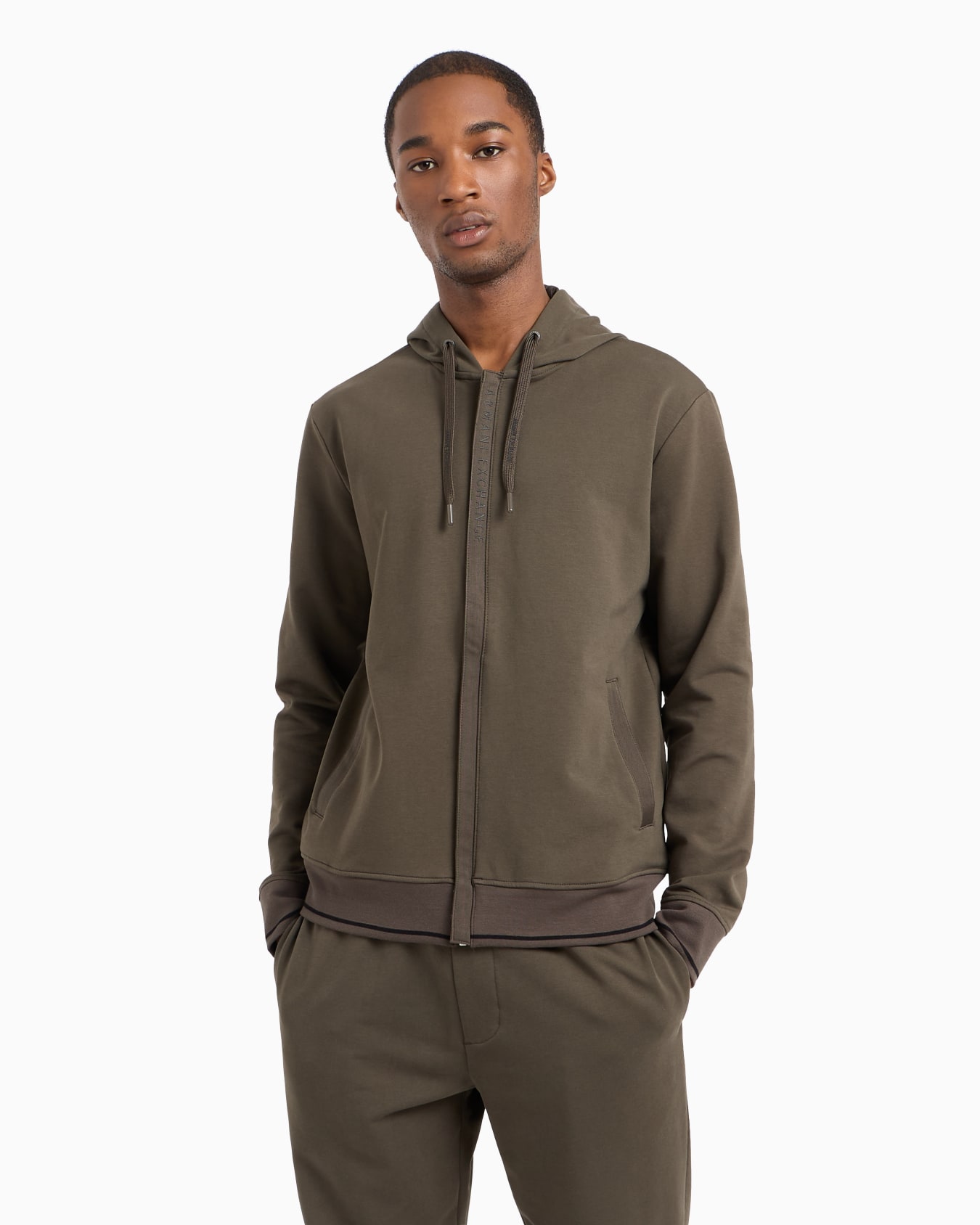 Sudadera básica con capucha y cremallera de felpa francesa elástica Diapositiva 1