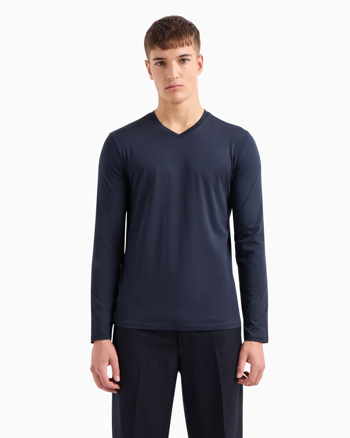 Pima Cotton Long Sleeve V-Neck T-Shirt Slide 3