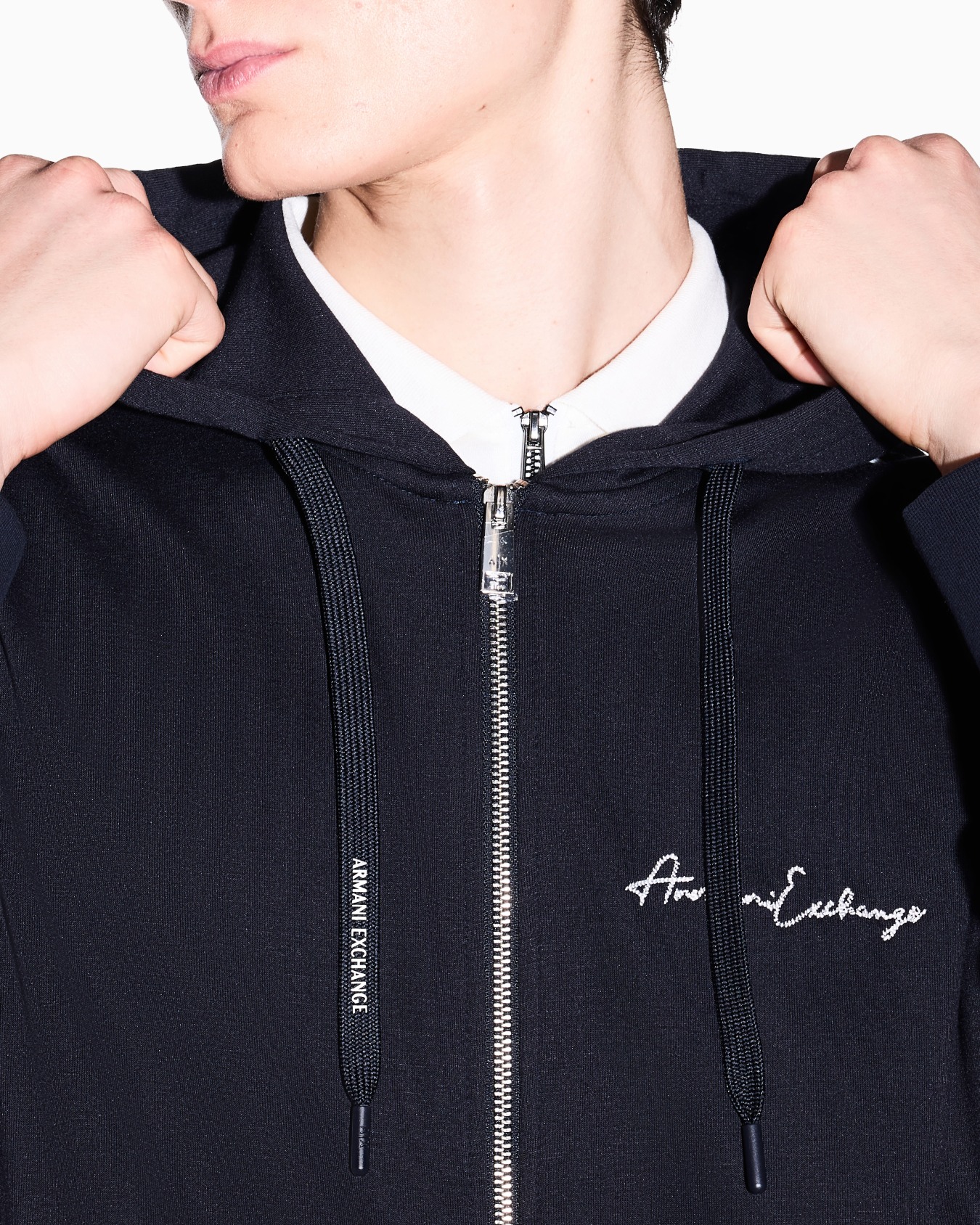 Full zip sweatshirt in bonded cotton with bands on the sleeves Slide 4