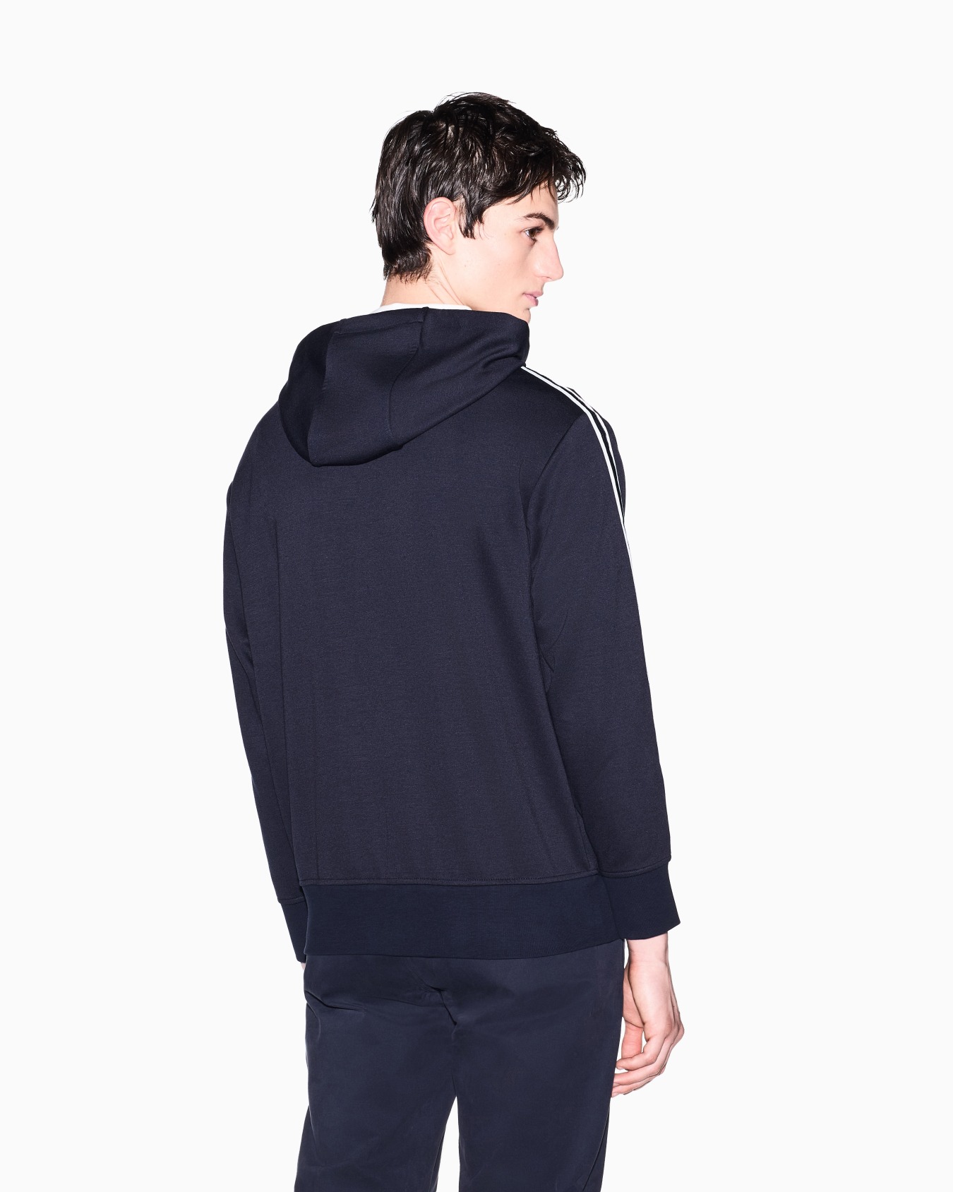 Full zip sweatshirt in bonded cotton with bands on the sleeves Slide 2