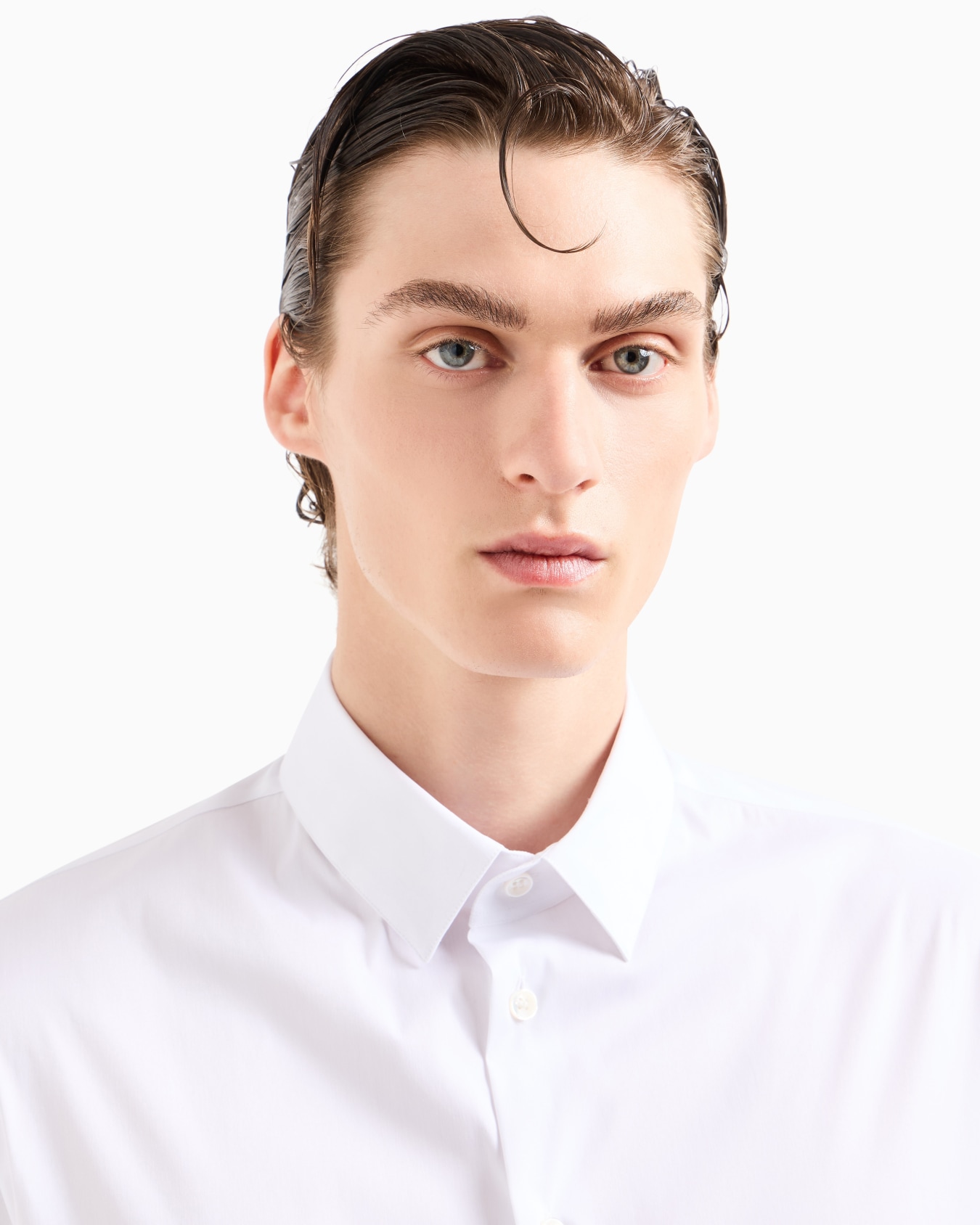 Camicia a manica corta in unito stretch Slide 4