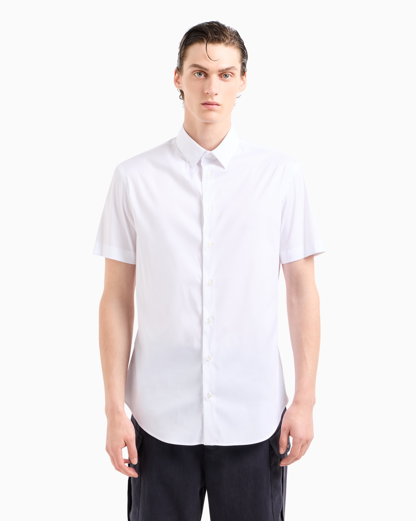Camicia a manica corta in unito stretch Slide 3